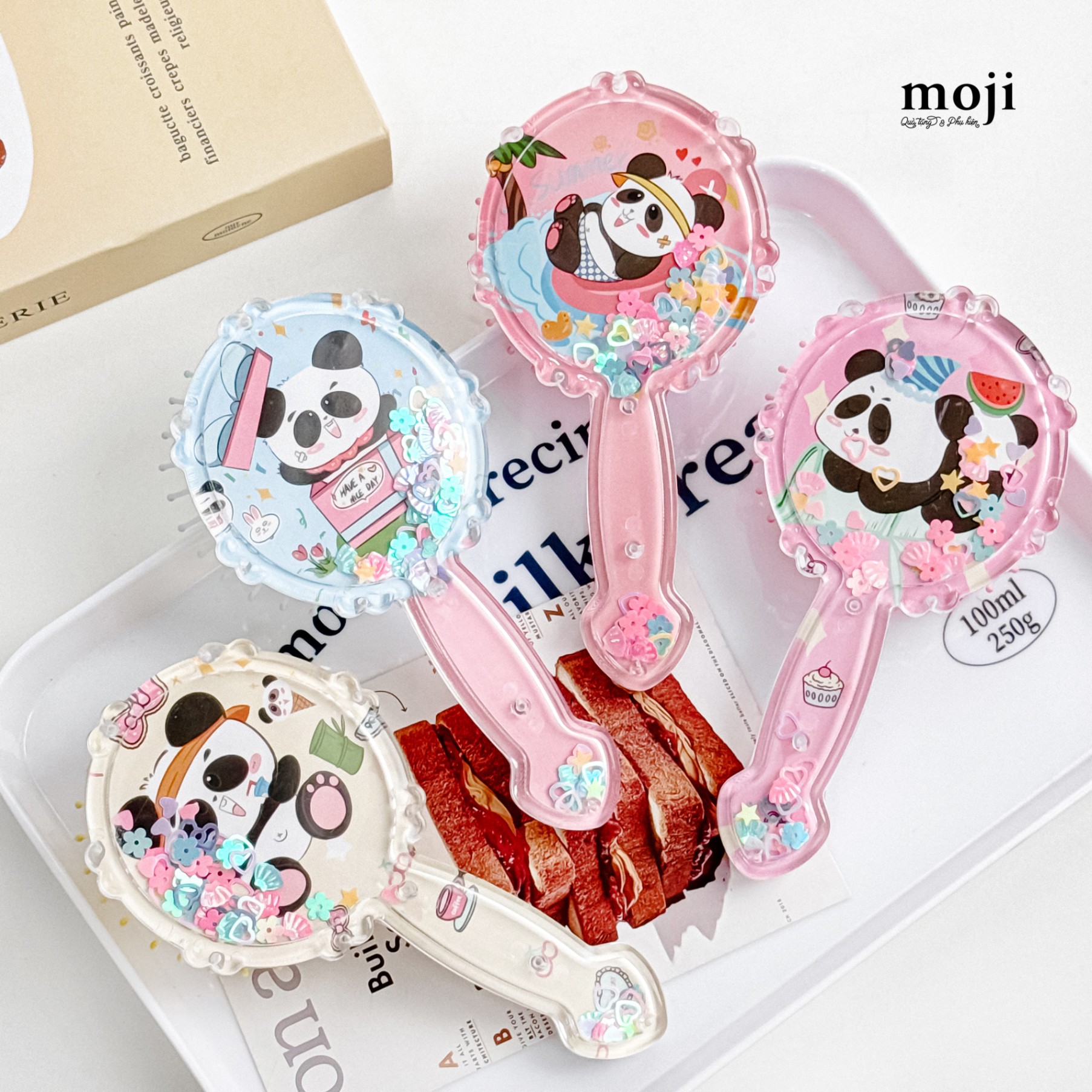Lược đệm mát xa Gấu trúc Panda bear have a nice day flower màu sắc