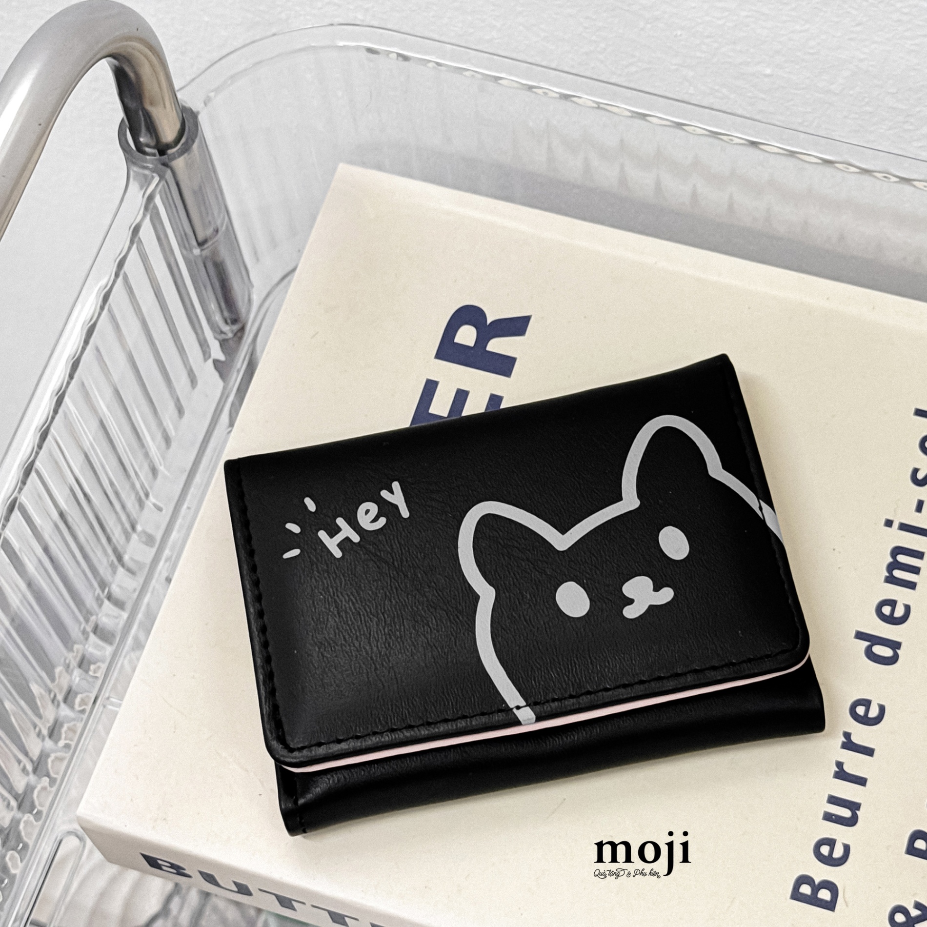 Ví da gập ngắn Cute animal face ngó đầu hey 8x10