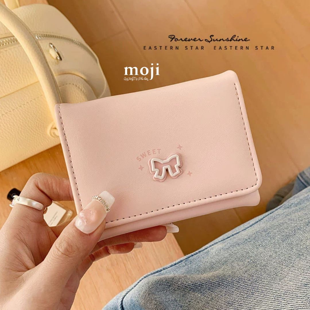 Ví da gập ngắn Sweet bow nơ 8x11