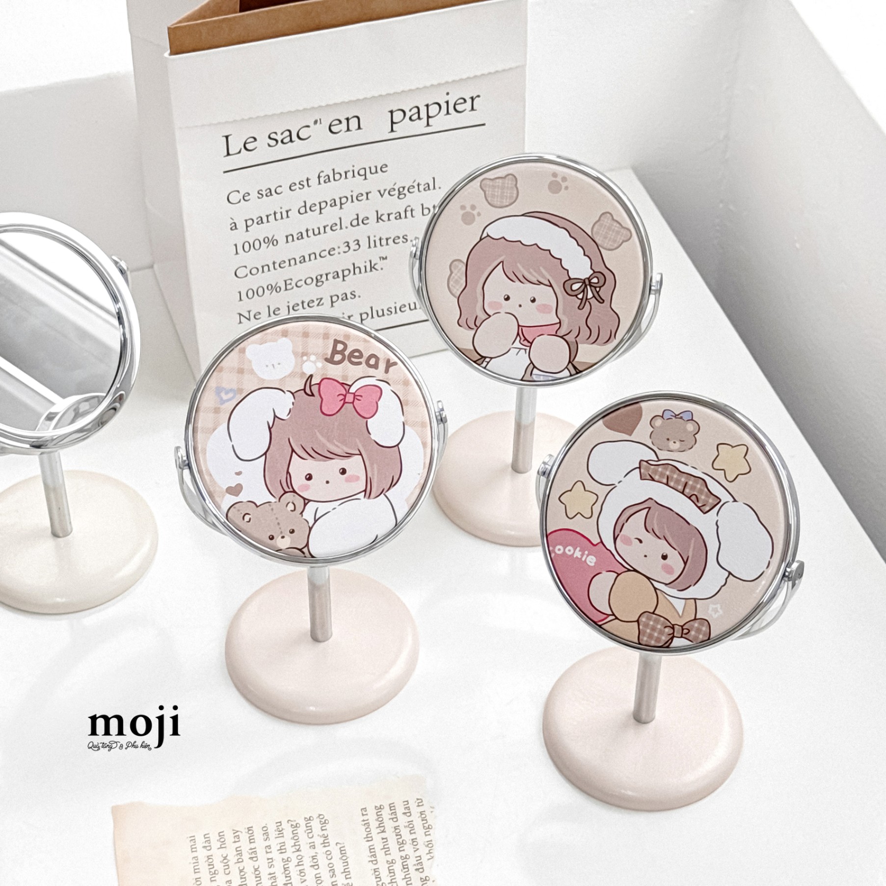 Gương để bàn Baby bear girl happy 9x15