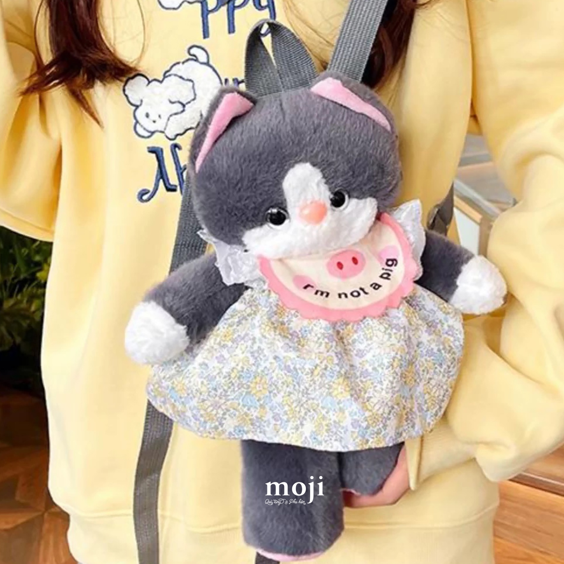 Balo gấu bông Cute cat váy hoa i'm not a pig 25x35