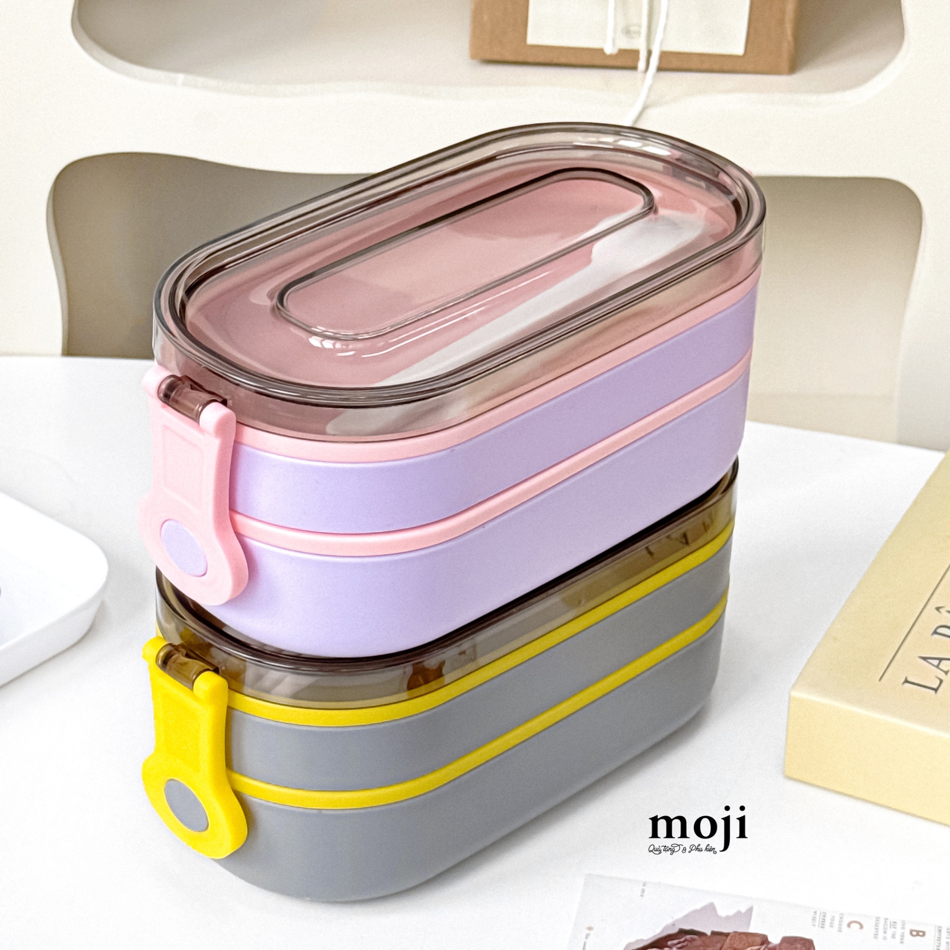 Hộp cơm nhựa Basic color phối màu 2 tầng 8x10x20