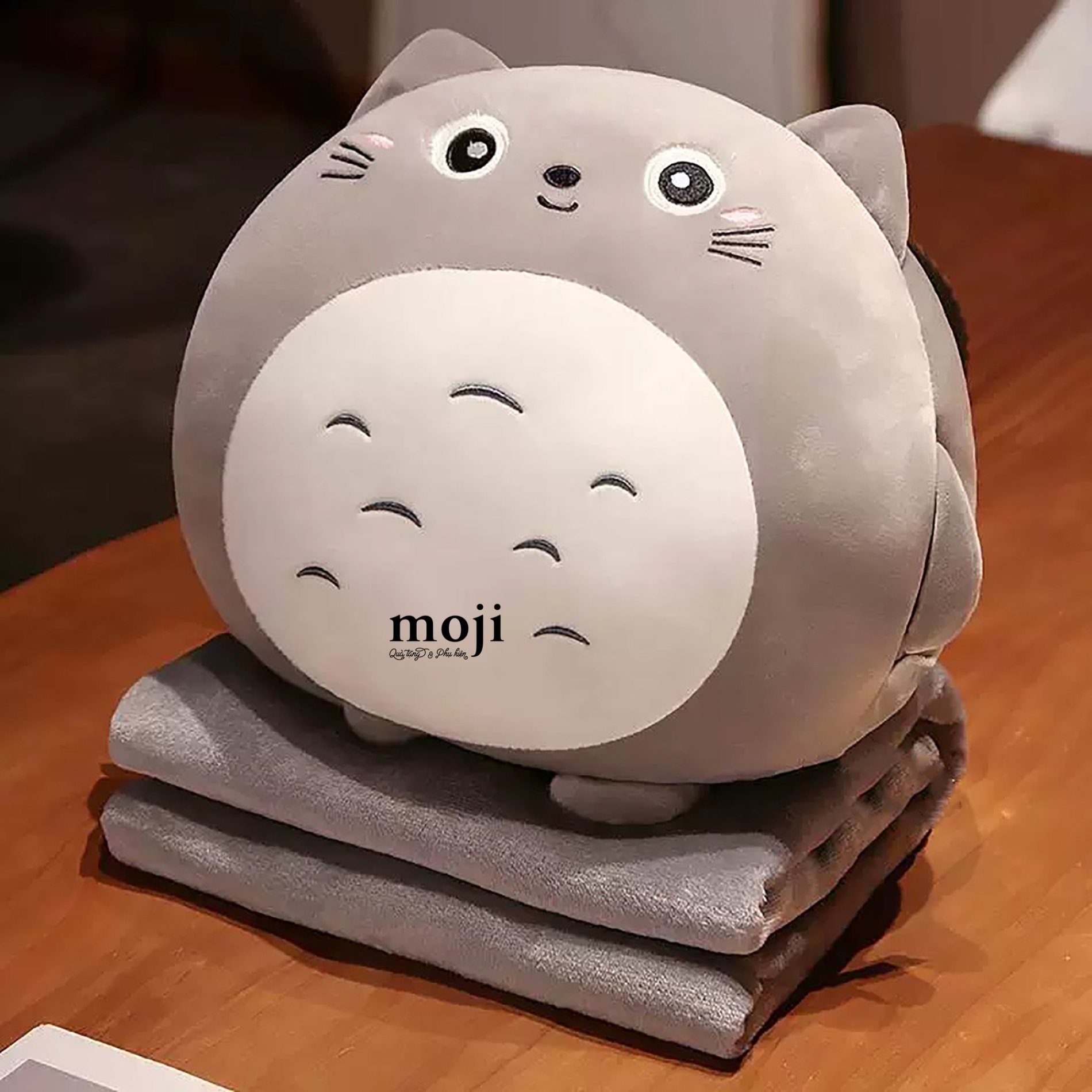 Bộ chăn gối 3in1 Happy Totoro có tai 36x100x160