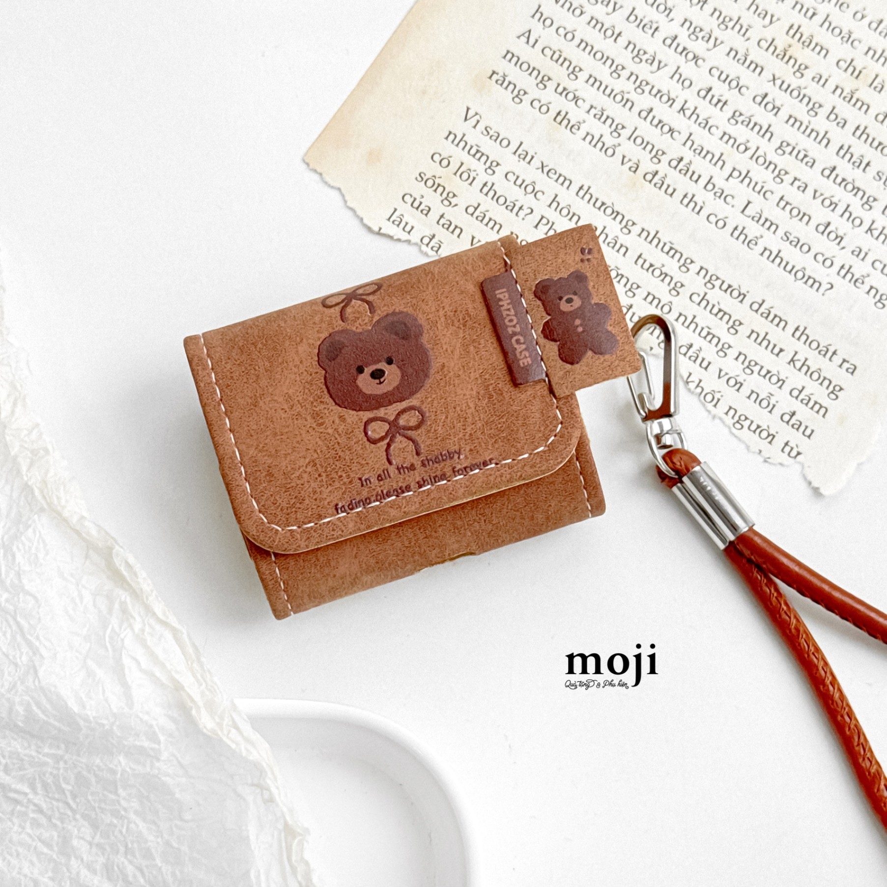 Case Airpods Baby bear face bow nơ shine forever kèm móc