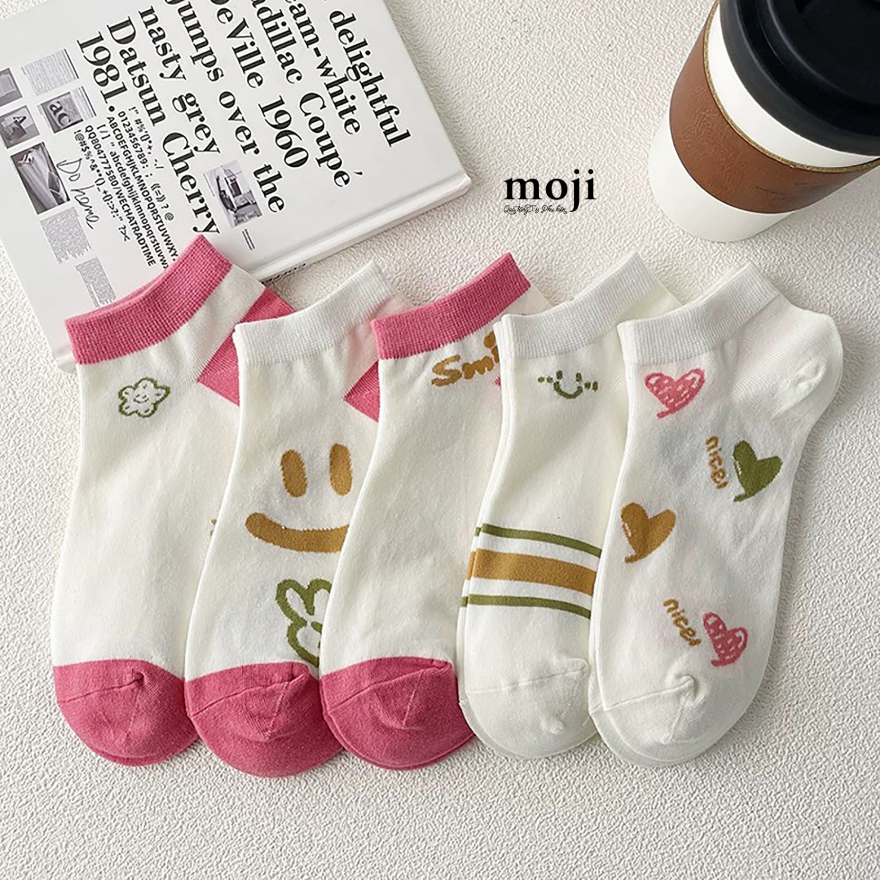 Tất vớ cổ ngắn Flower heart smiley