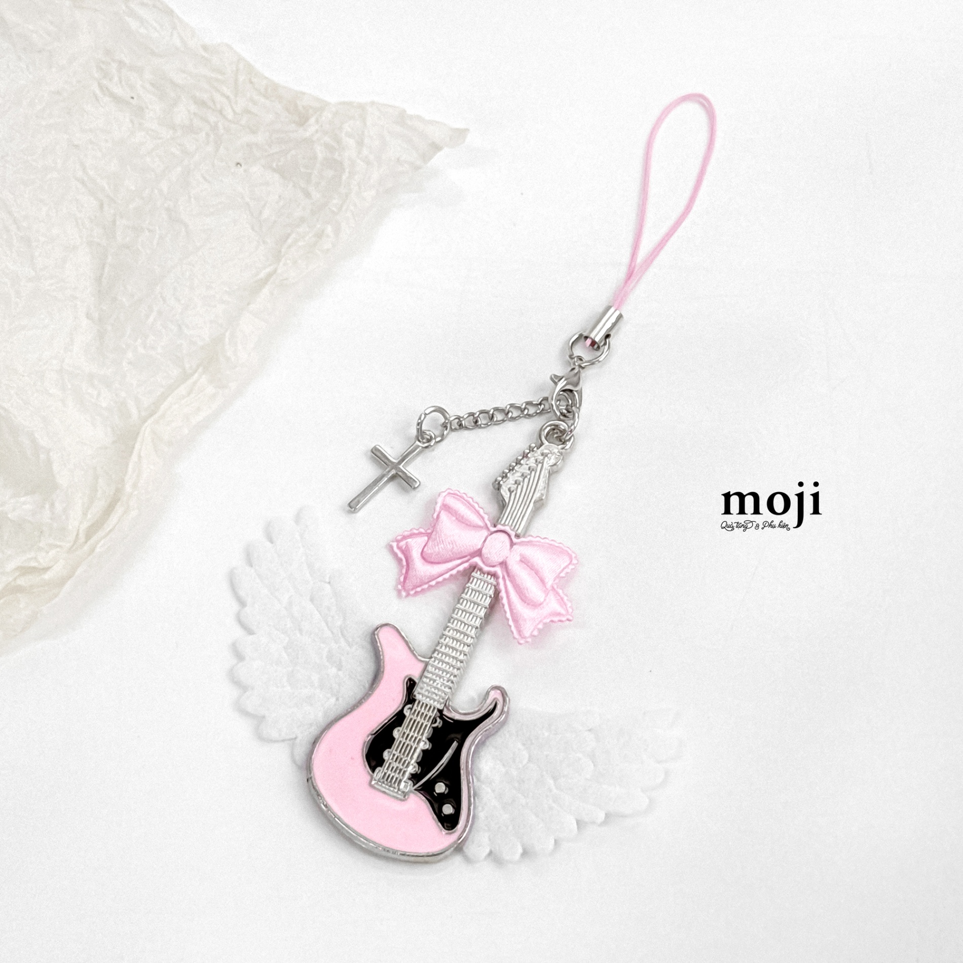 Móc đeo điện thoại Angel guitar âm nhạc bow nơ cross thánh giá