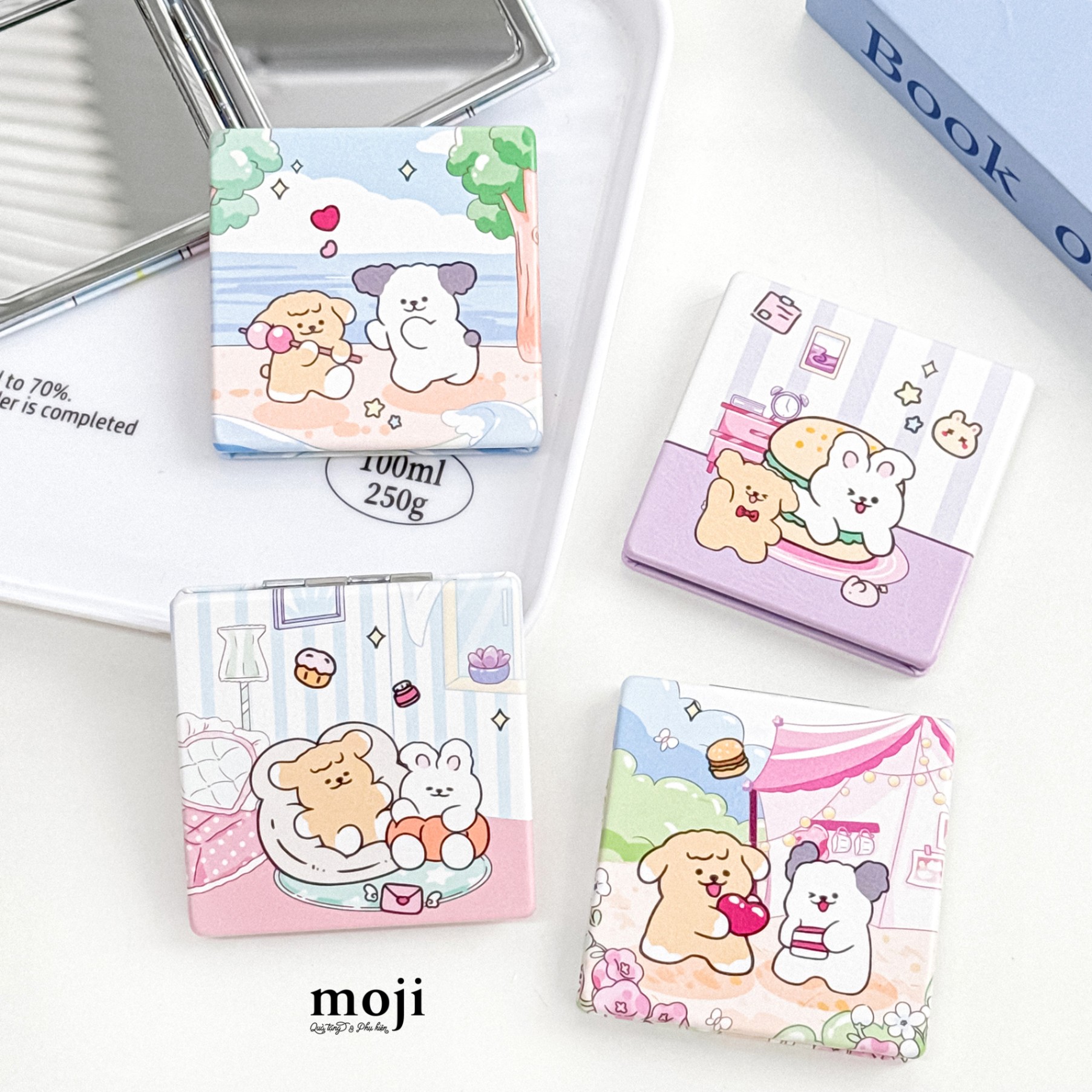 Gương gập vuông Couple animal happy together 7x7