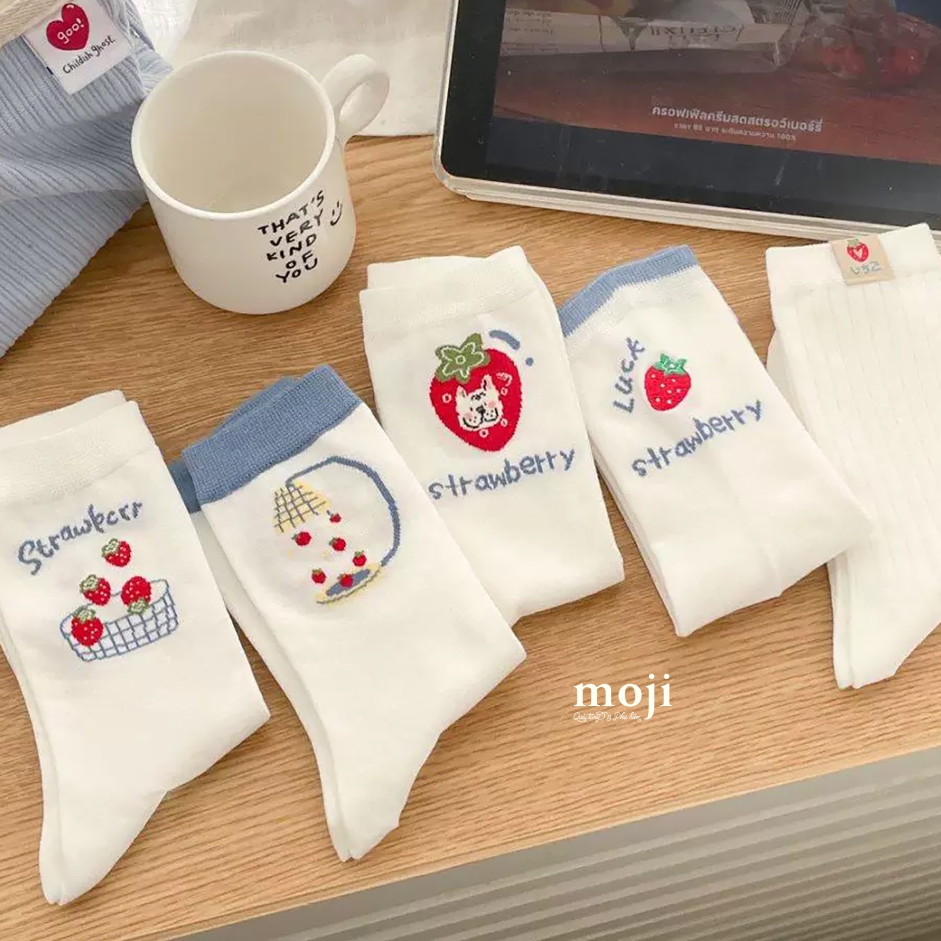 Tất vớ cổ cao Cute dog fruit strawberry