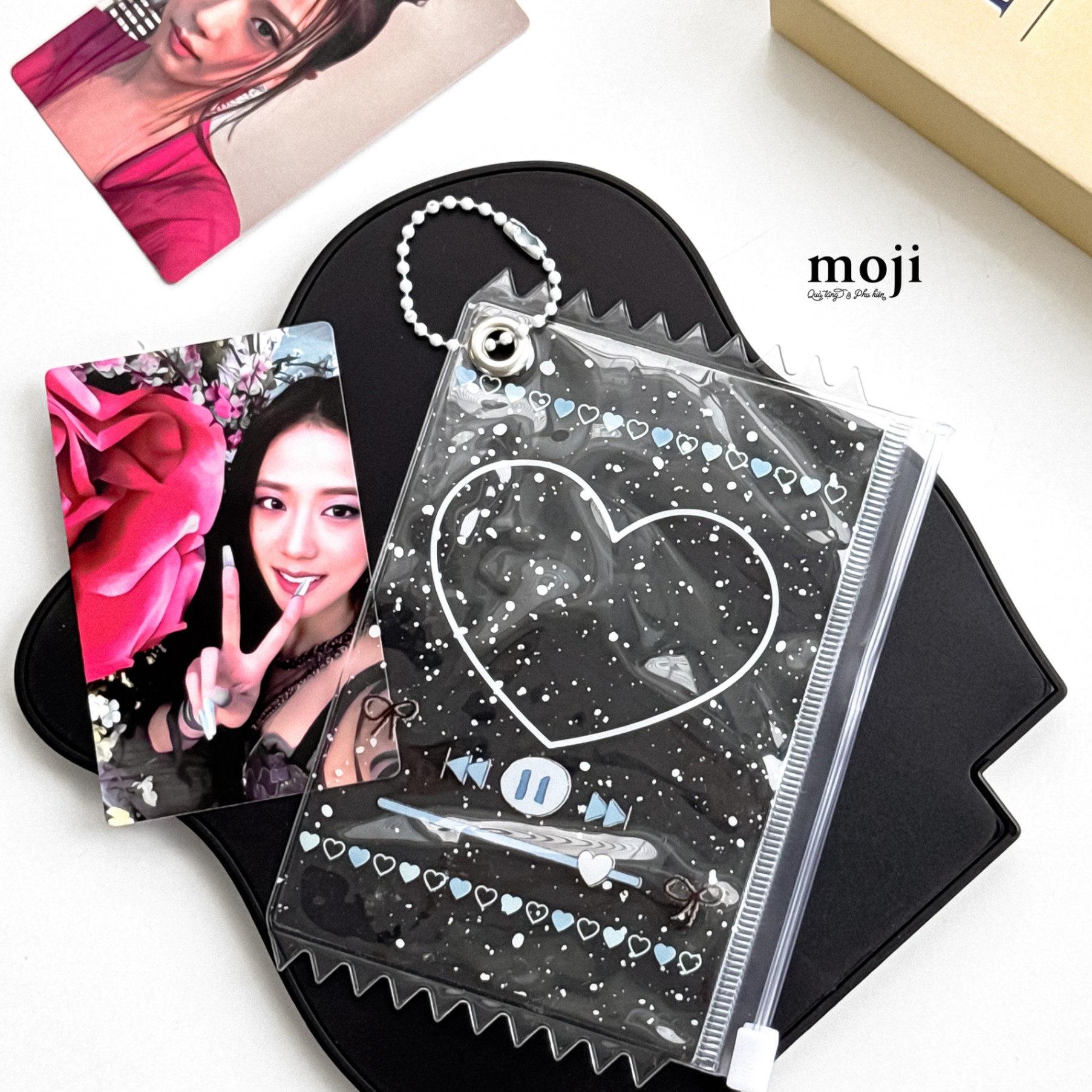 Túi ví đa năng đựng card Heart bow nơ playlist zipper bag 9x13