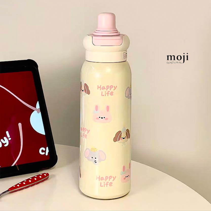 Bình nước giữ nhiệt Cute animal face happy life 620ml