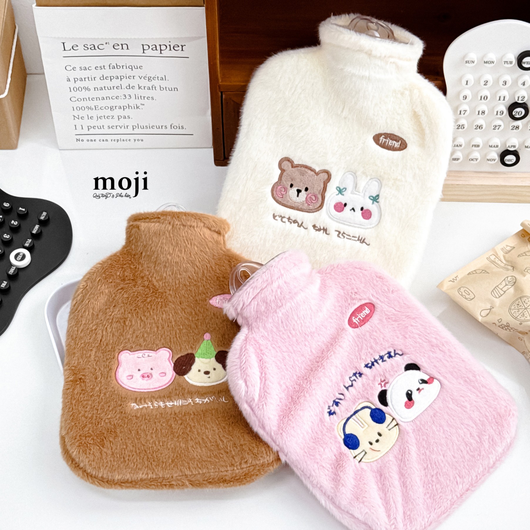Túi chườm giữ nhiệt bọc vải Cute animal face friend text NB nền màu 14x22