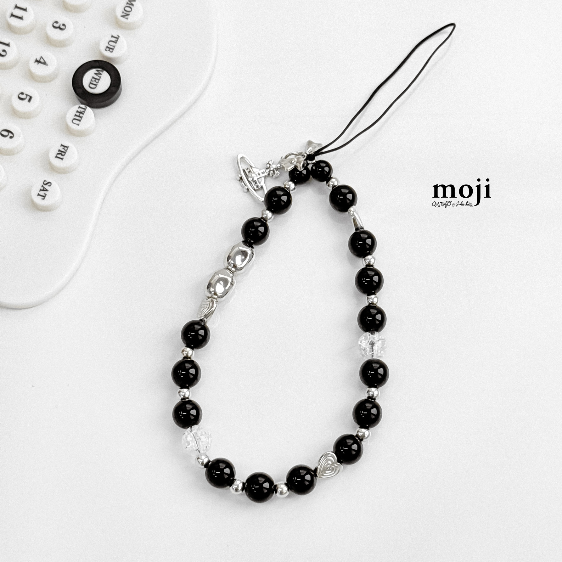 Dây đeo điện thoại Silver planet bow nơ heart