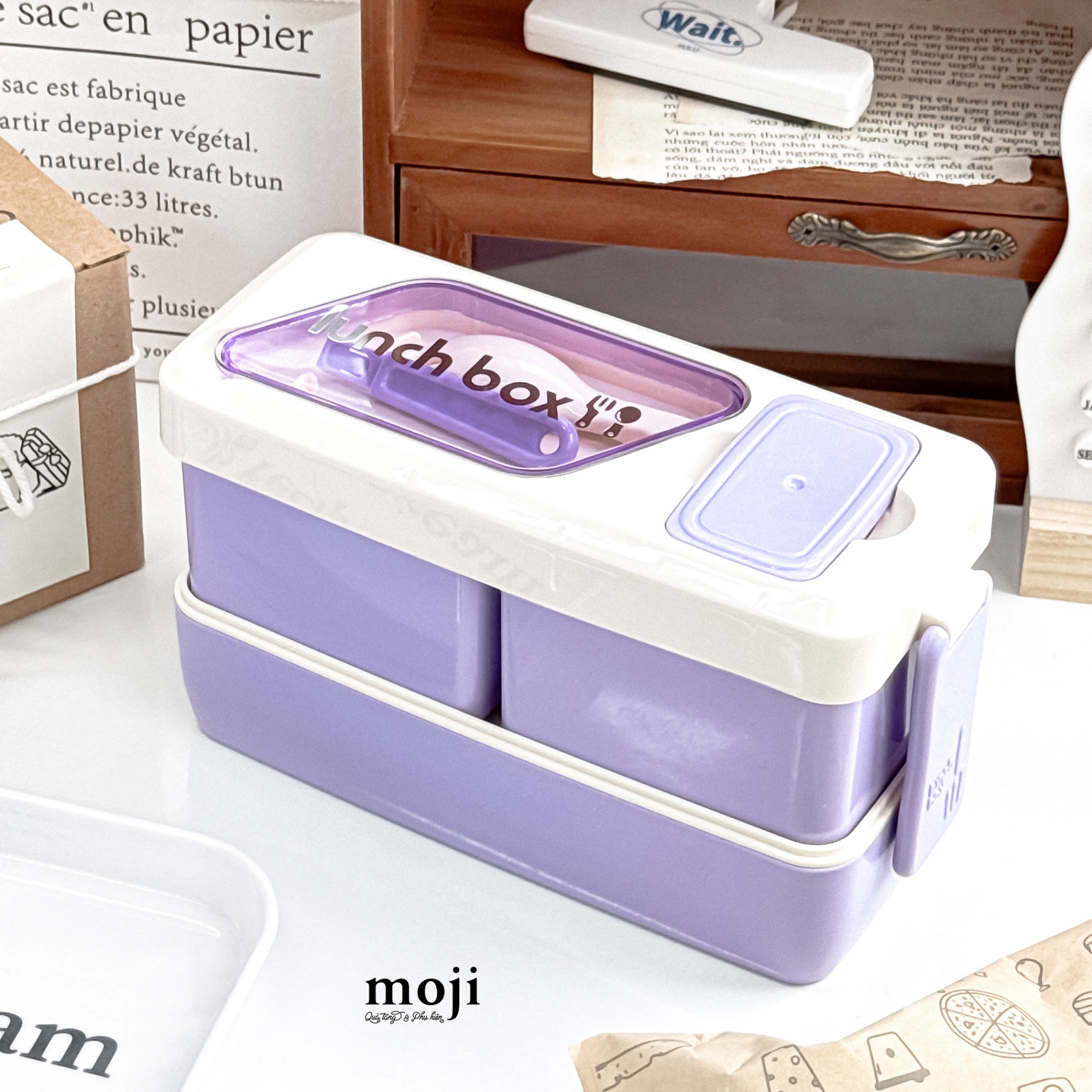 Hộp cơm nhựa Lunch box 2 tầng phối màu 9x12x21