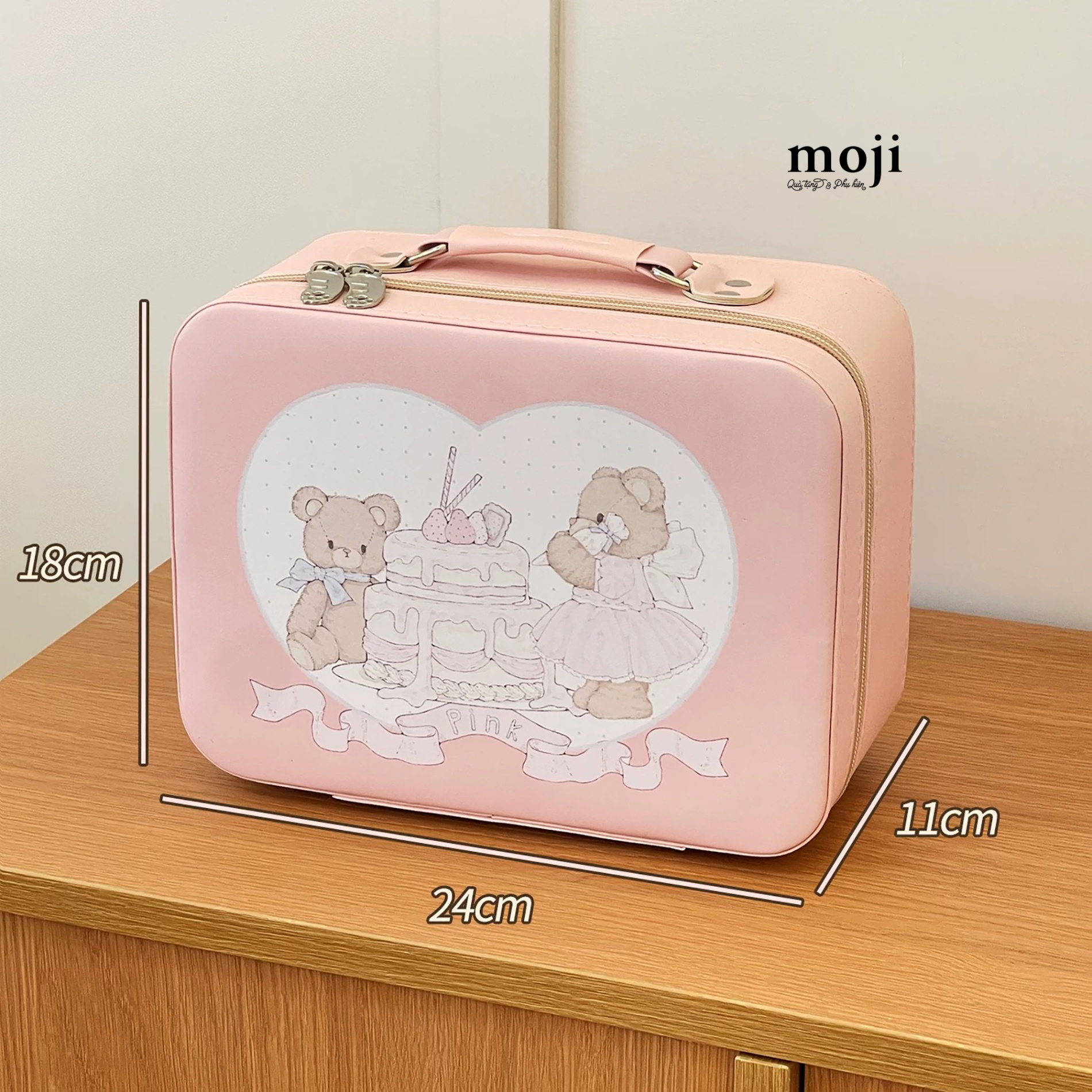 Hộp đựng mỹ phẩm Baby bear pink cake 11x18x24