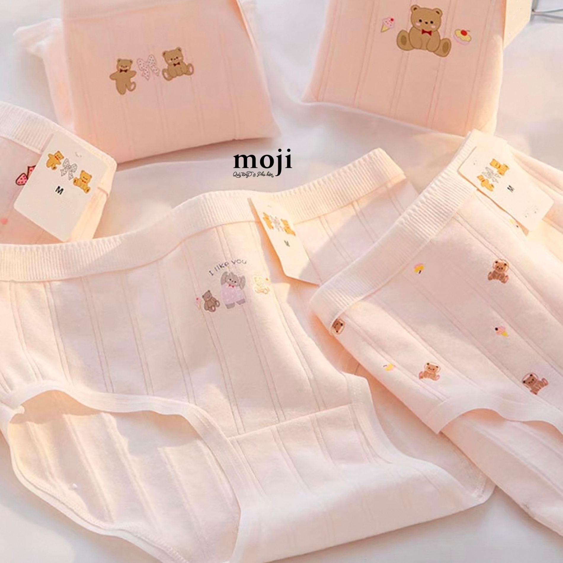 Quần chip MJ Baby bear bow nơ i love you nền sọc dọc