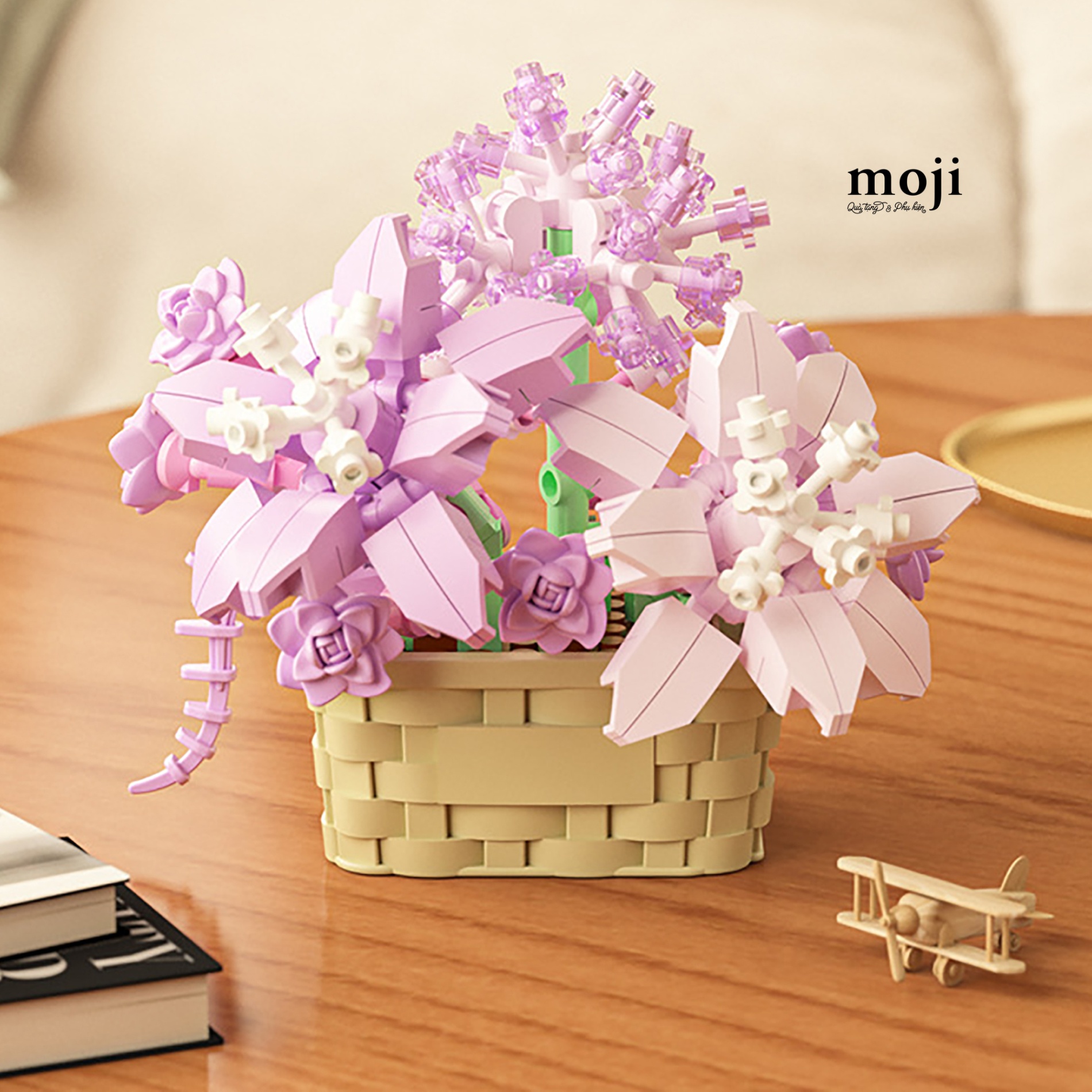 Đồ chơi xếp hình hoa Flower basket hoa tím giỏ vuông 5x7x7