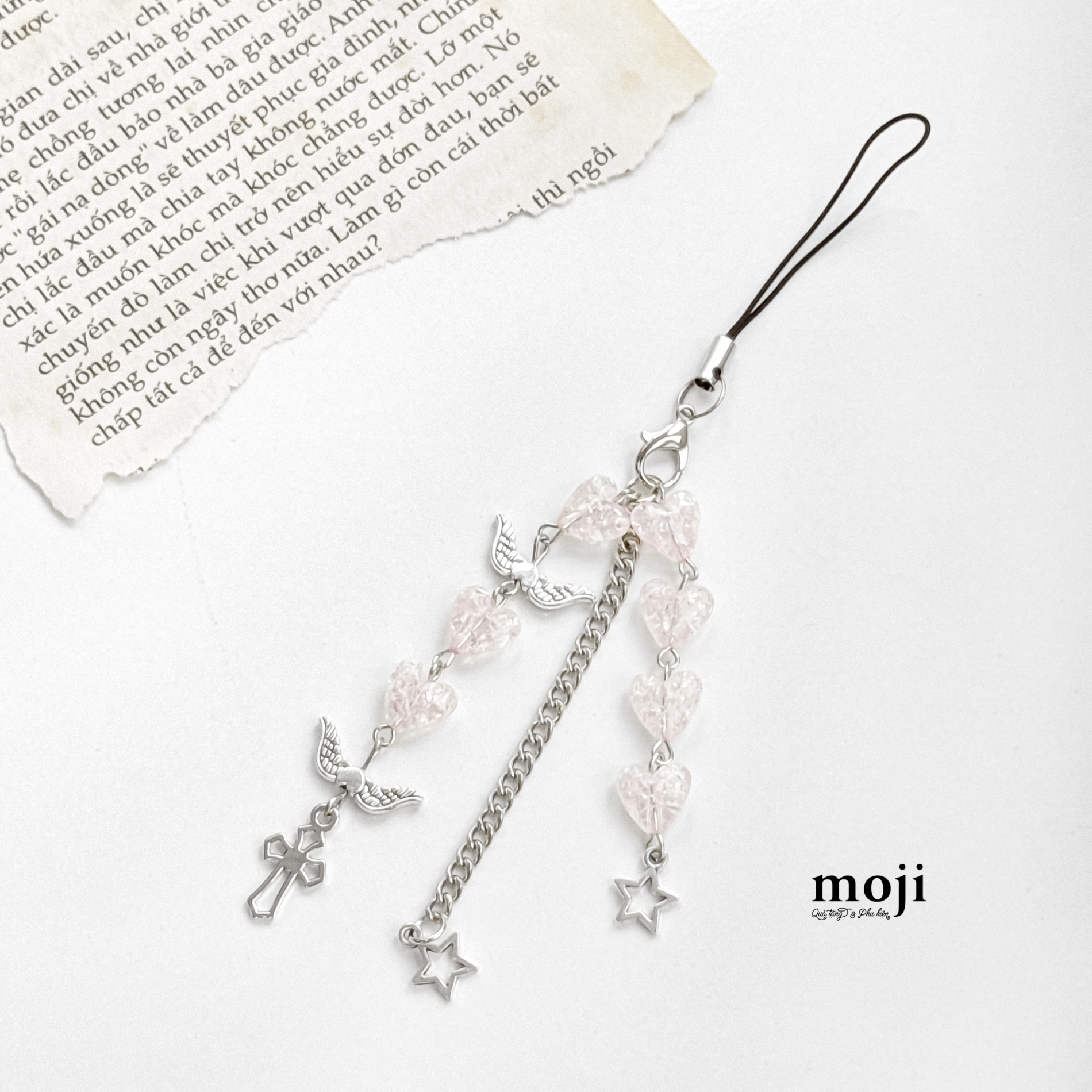 Móc đeo điện thoại Angel heart cross thánh giá ngôi sao