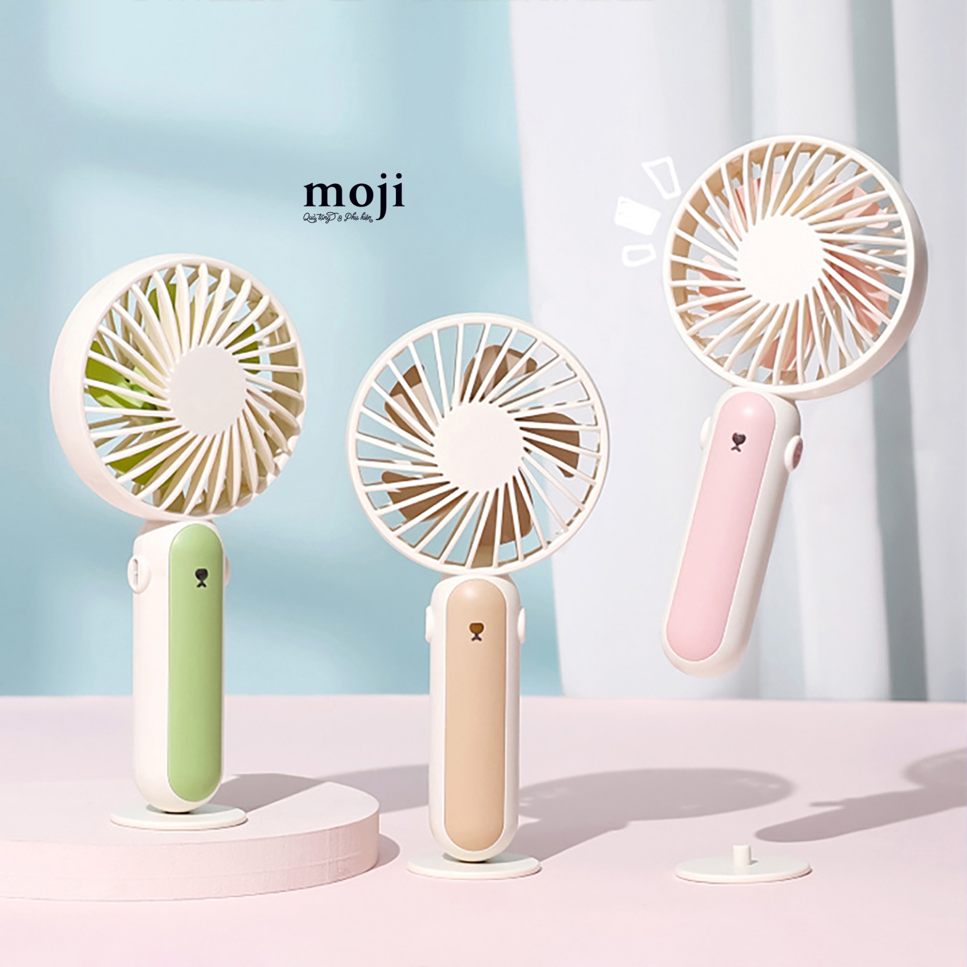 Quạt USB cầm tay sạc tích điện Baby bear mũi trái tim phối màu