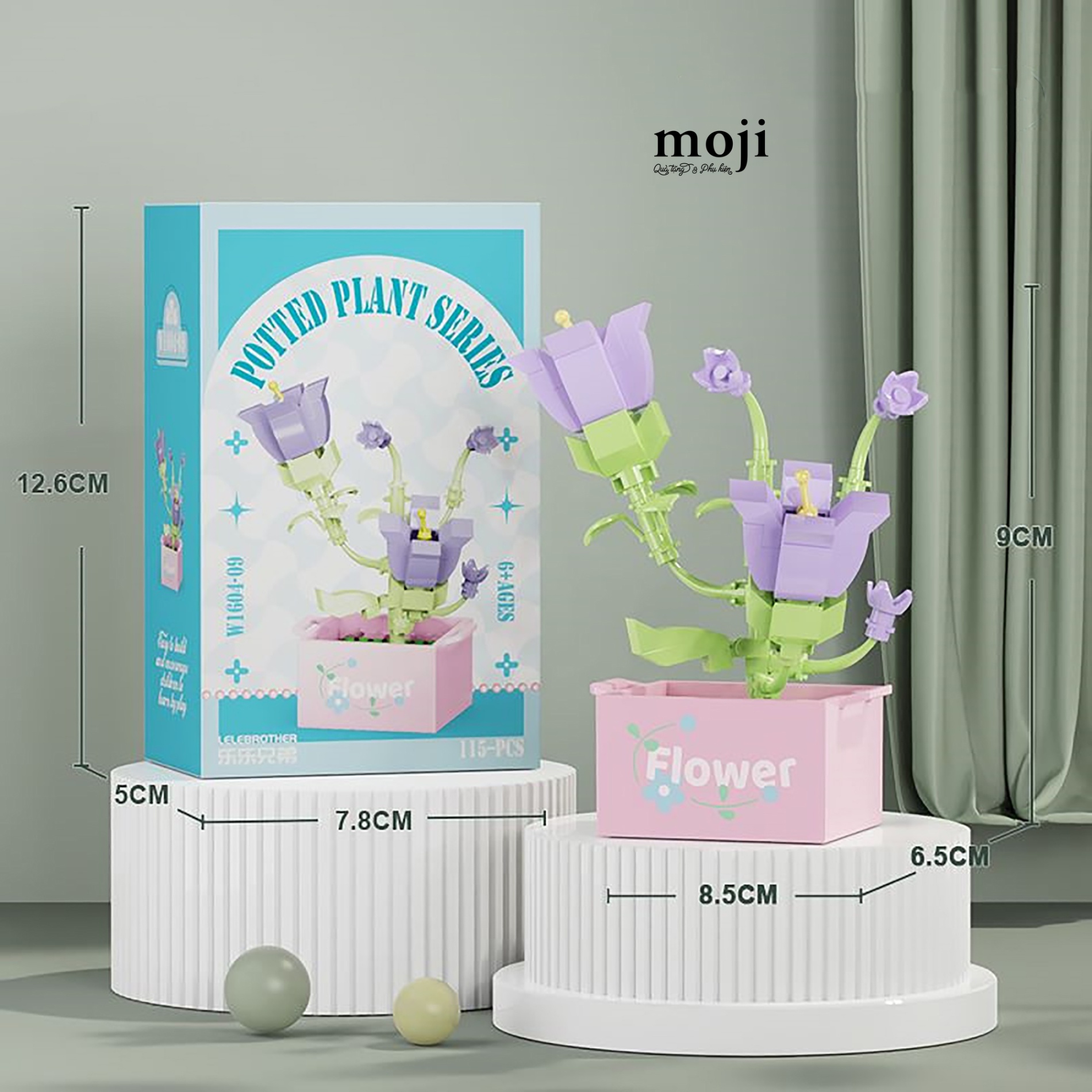 Đồ chơi xếp hình hoa Tulip flower 1 cây nhiều hoa trong chậu có tay cầm 6x8x9