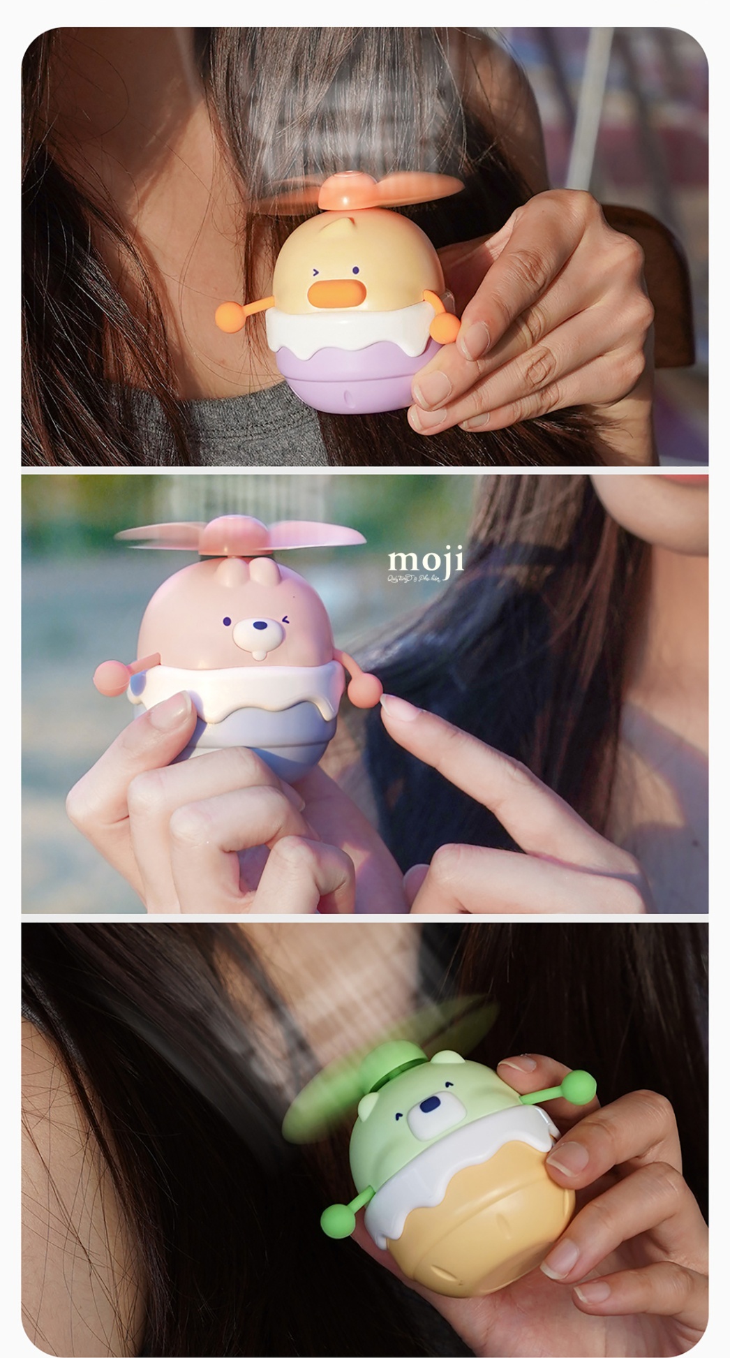Quạt USB mini sạc tích điện Cute duck rabbit ice cream nháy mắt