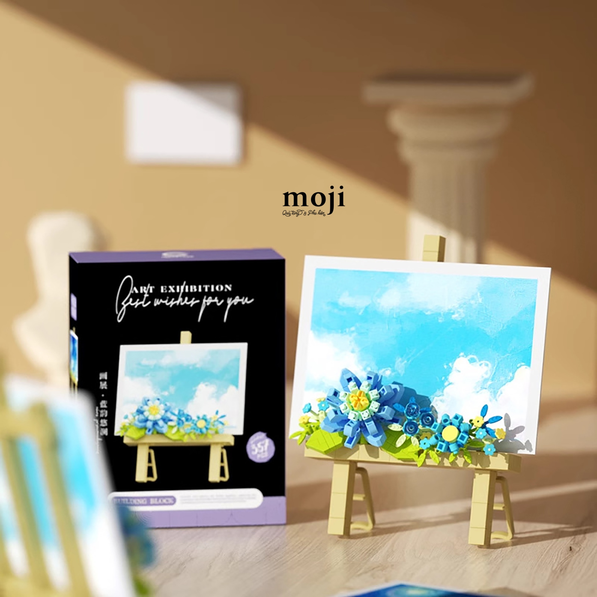 Đồ chơi xếp hình hoa Art exhibition tone xanh 7x11x15