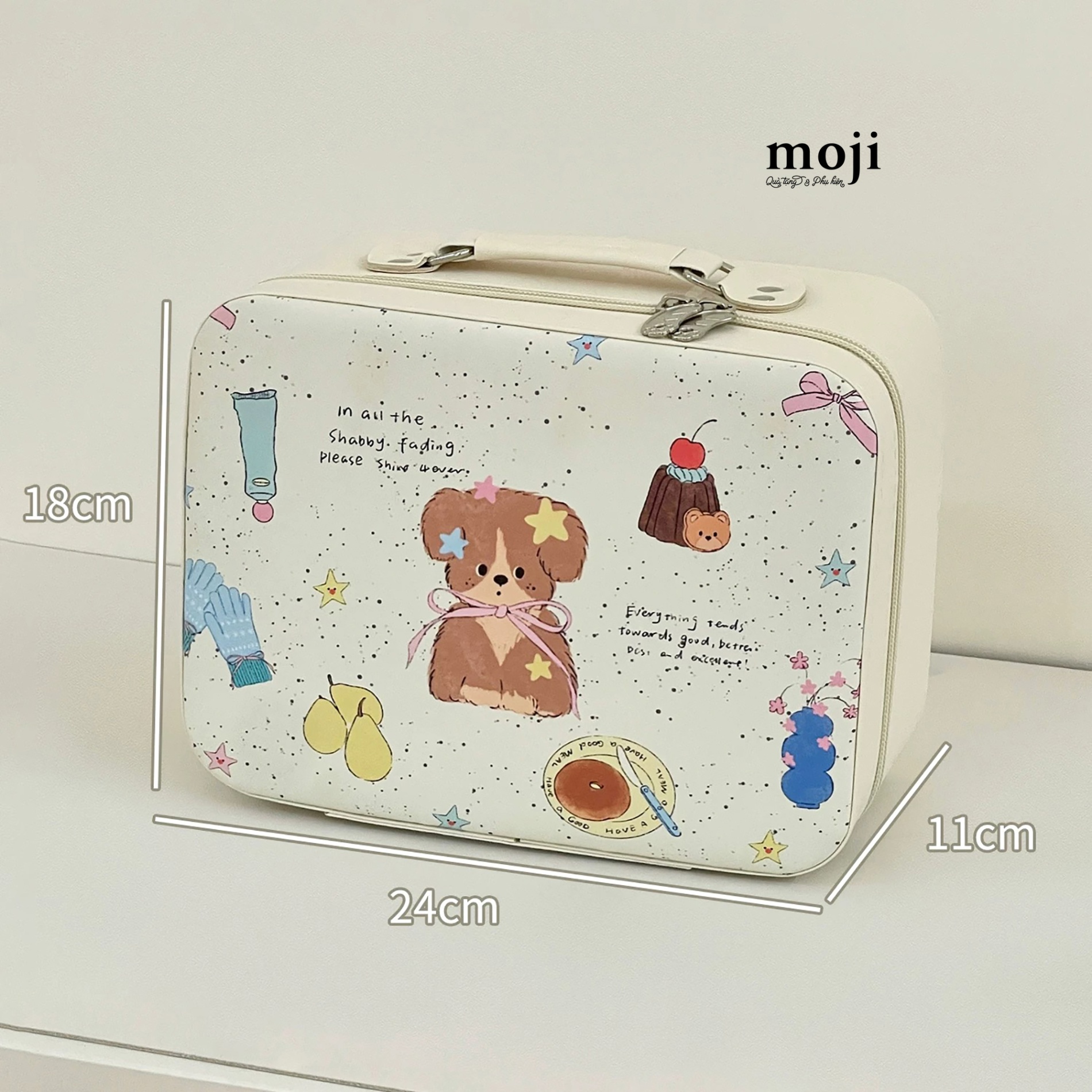 Hộp đựng mỹ phẩm Cute dog fruit food ngôi sao light dust texture art style 11x18x24