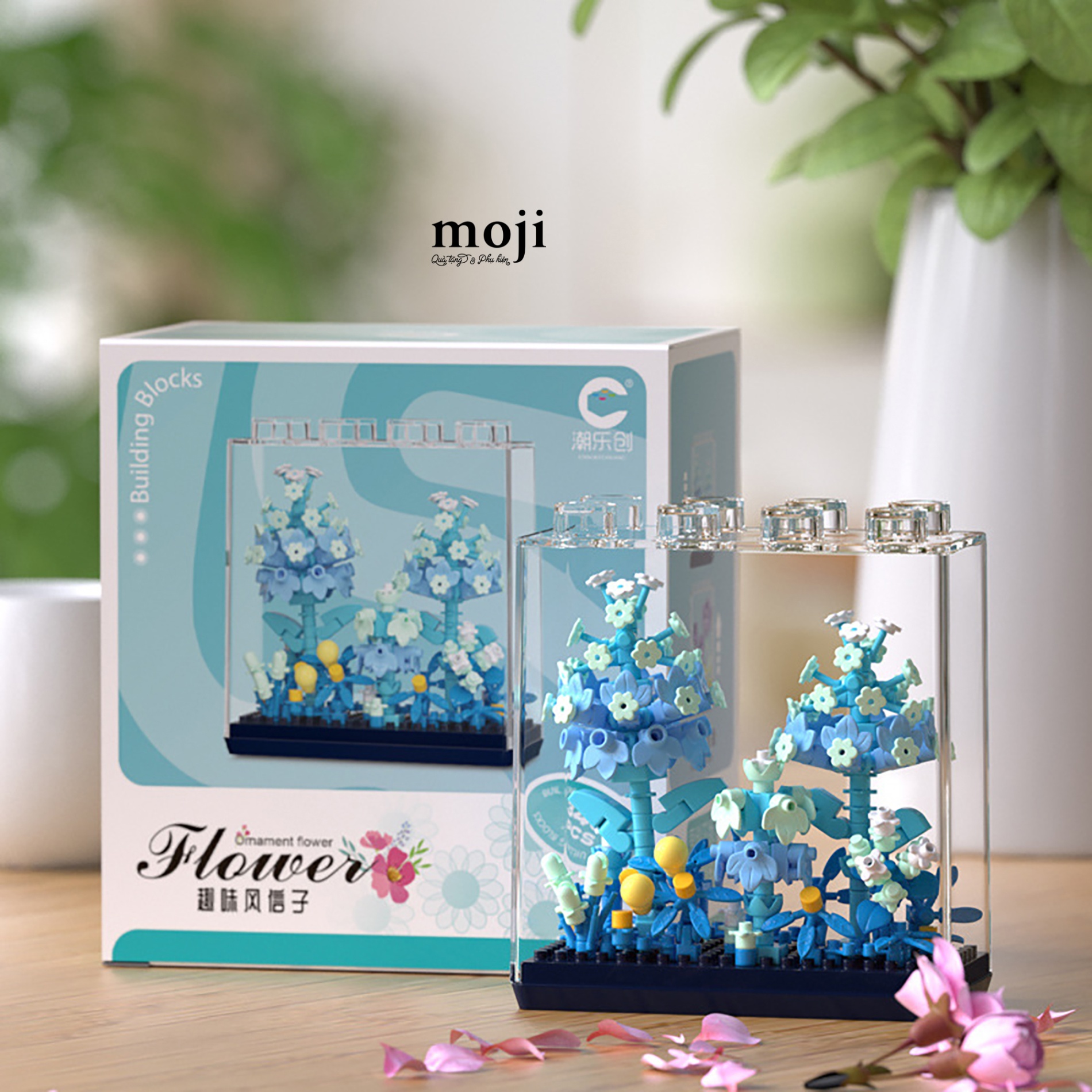 Đồ chơi xếp hình hoa Ornament flower hoa cẩm chướng xanh 4x8x8