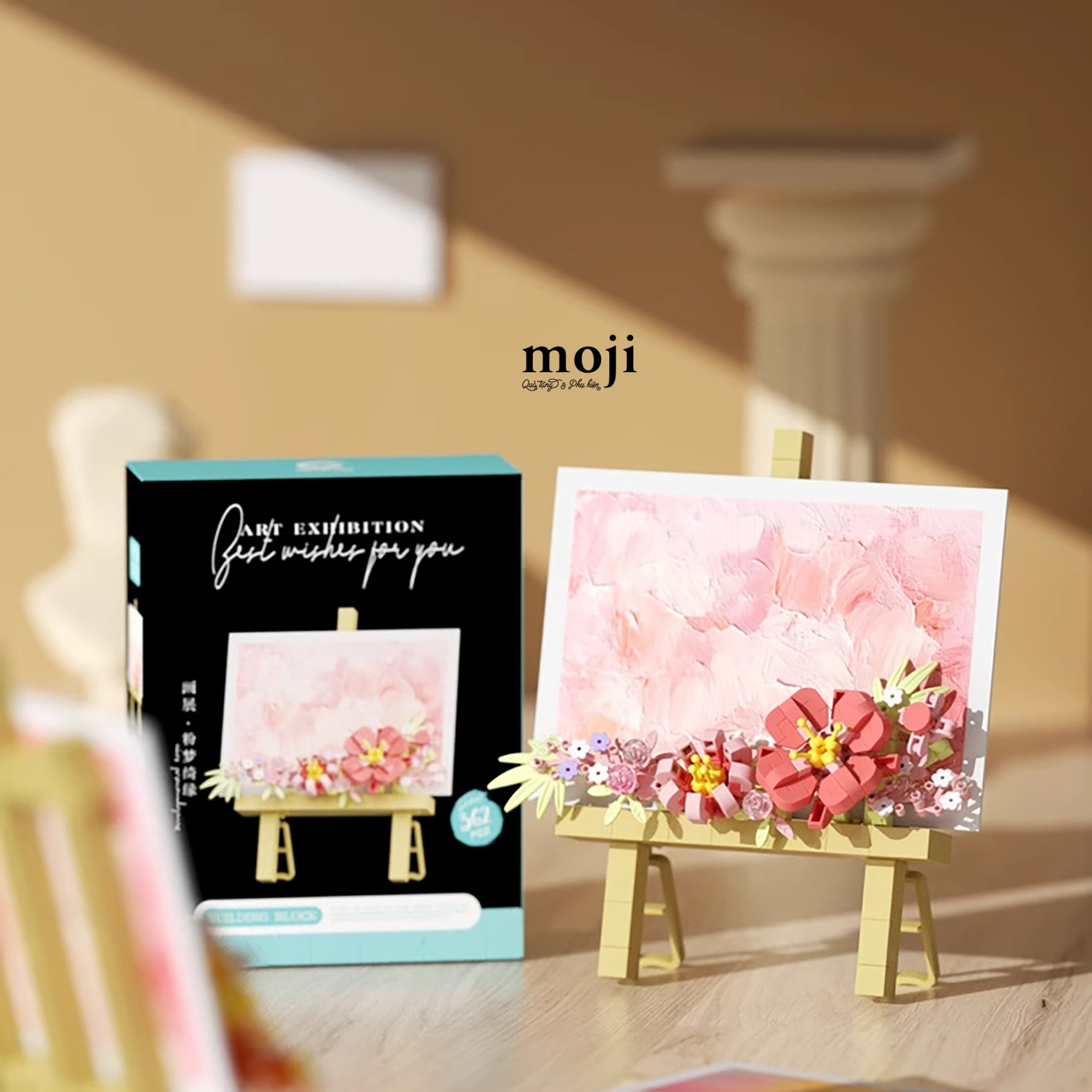 Đồ chơi xếp hình hoa Art exhibition tone hồng 7x14x15