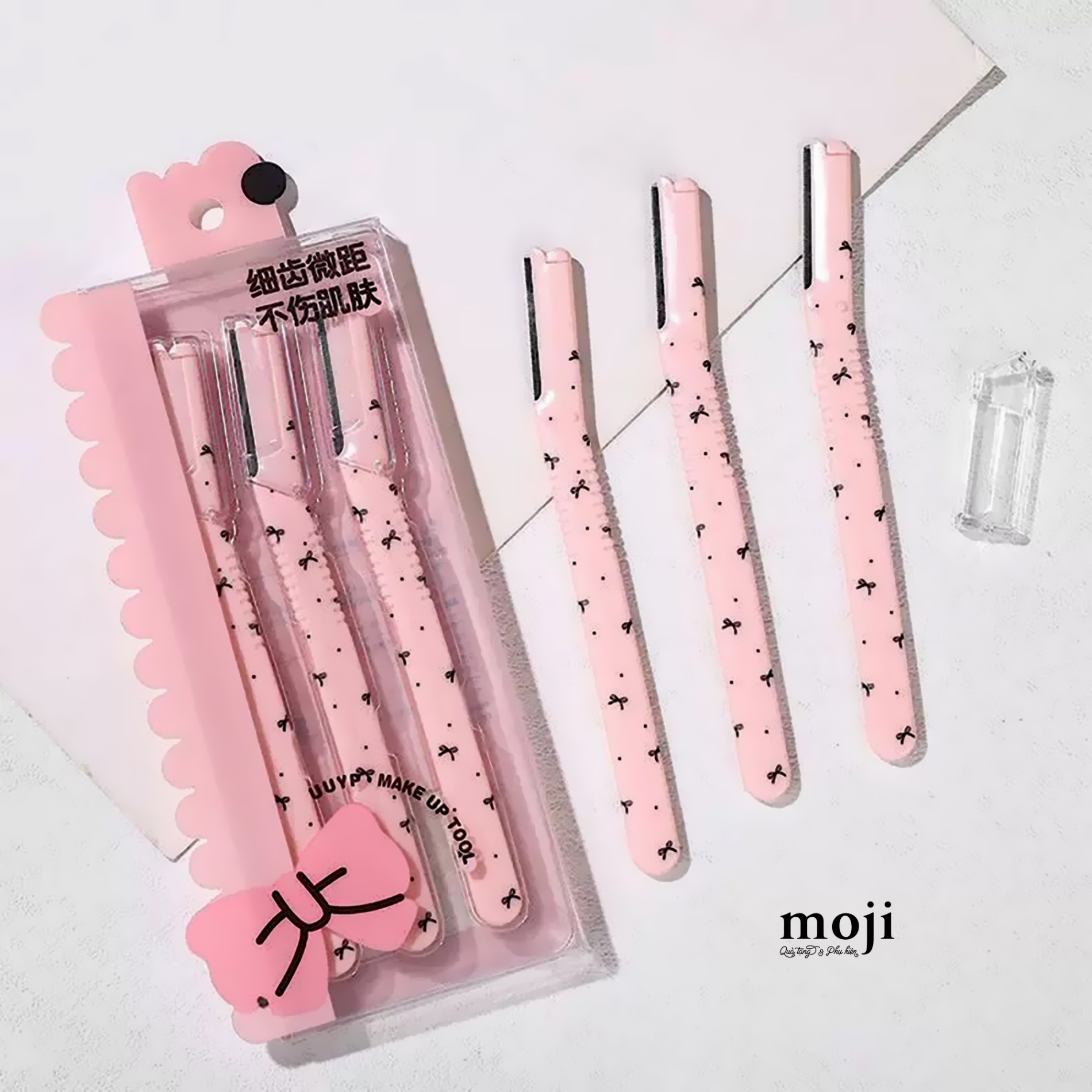 Cạo chân mày trang điểm Little bow nơ chấm bi set3