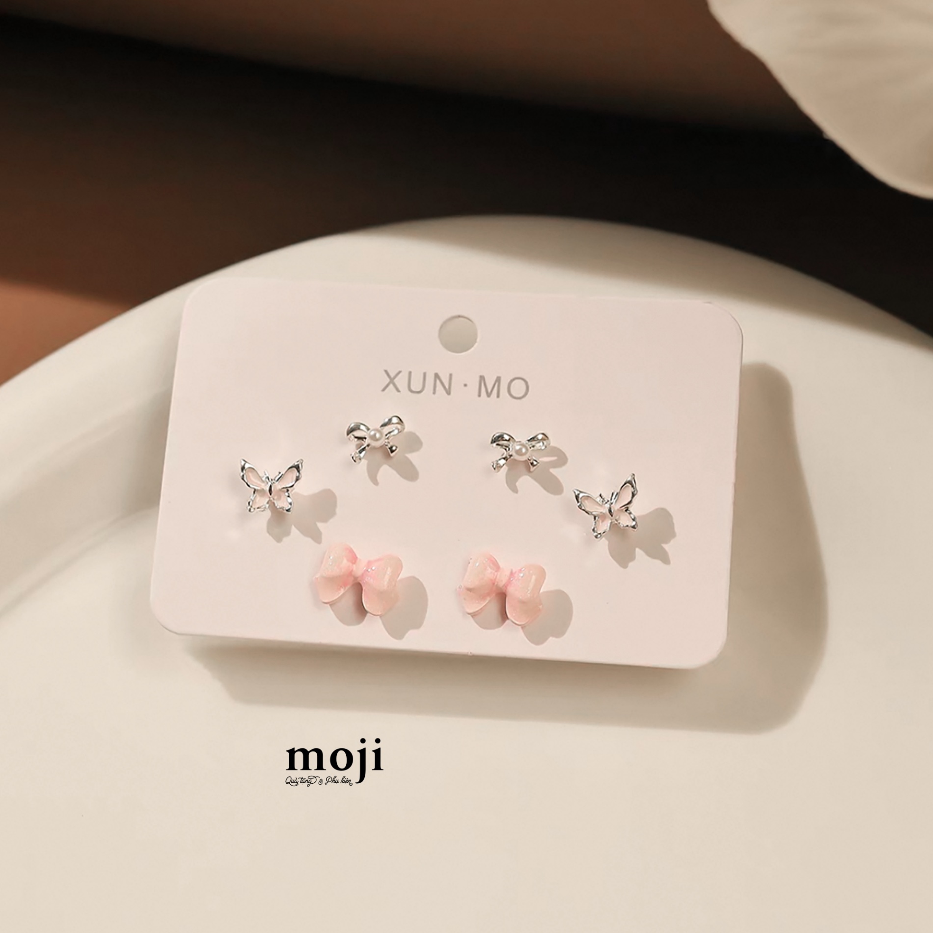 Khuyên tai set6 Butterfly bow nơ ngọc trai