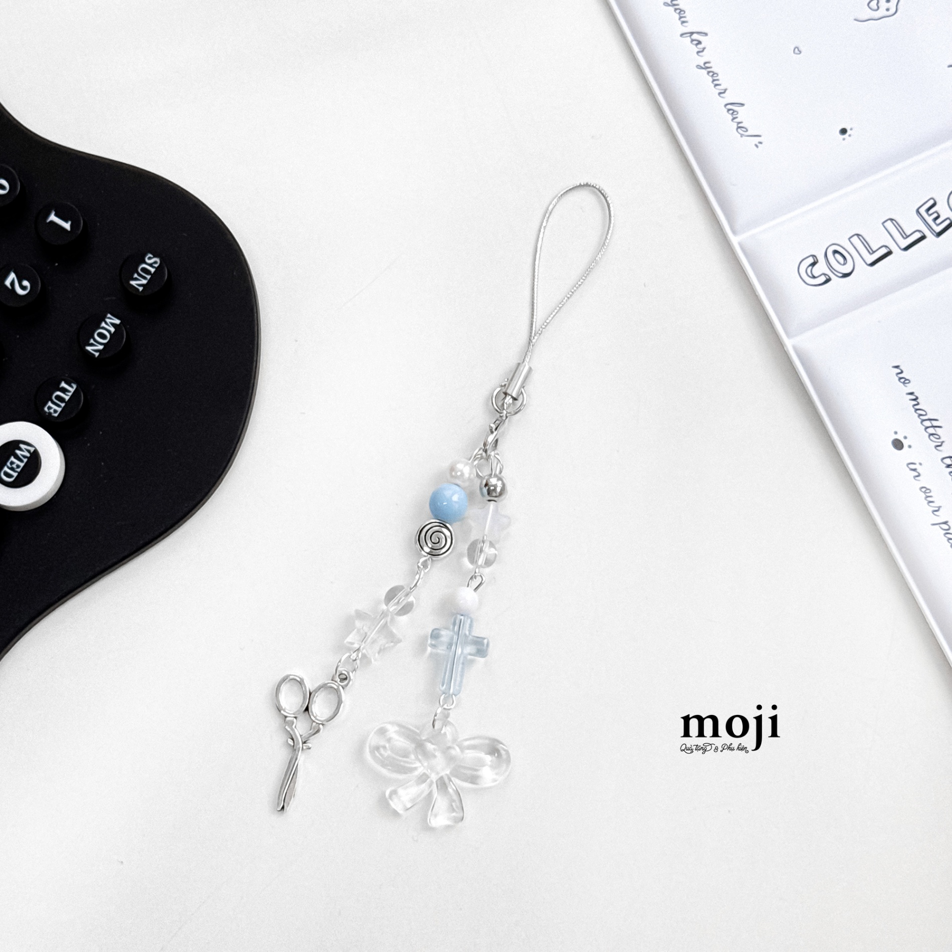 Móc đeo điện thoại Heart bow nơ ngôi sao kéo nhỏ