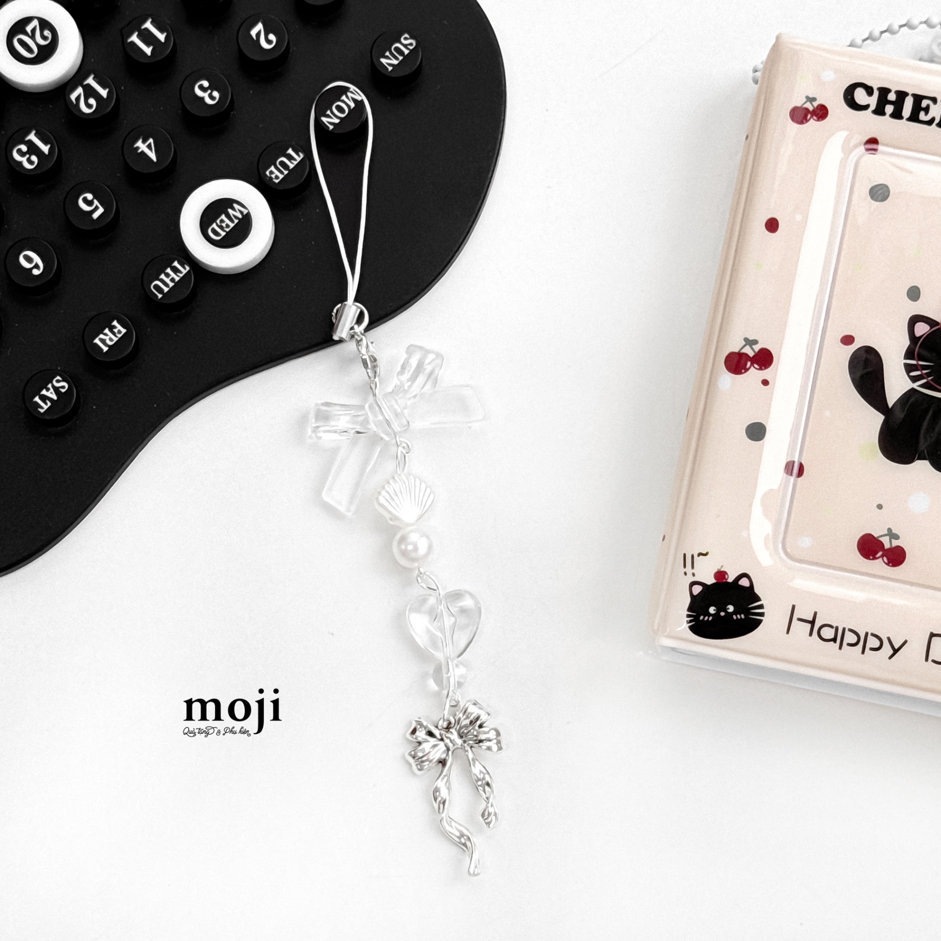 Móc đeo điện thoại Bow nơ ruy băng dây dài vỏ sò heart