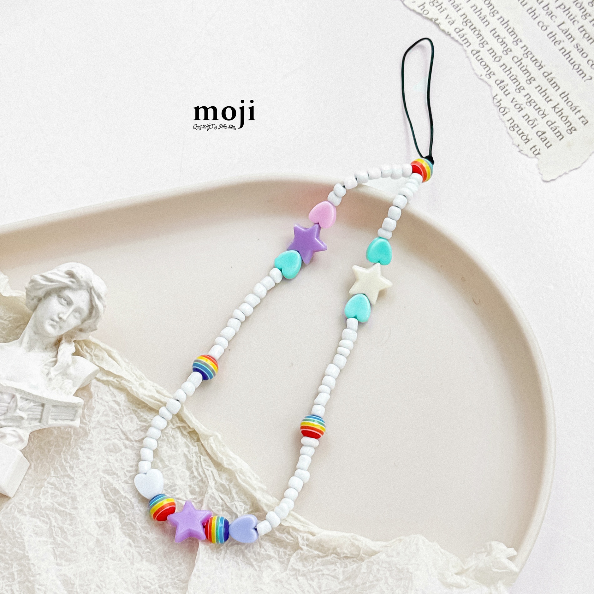 Dây đeo điện thoại Pastel heart star hạt tròn cầu vồng