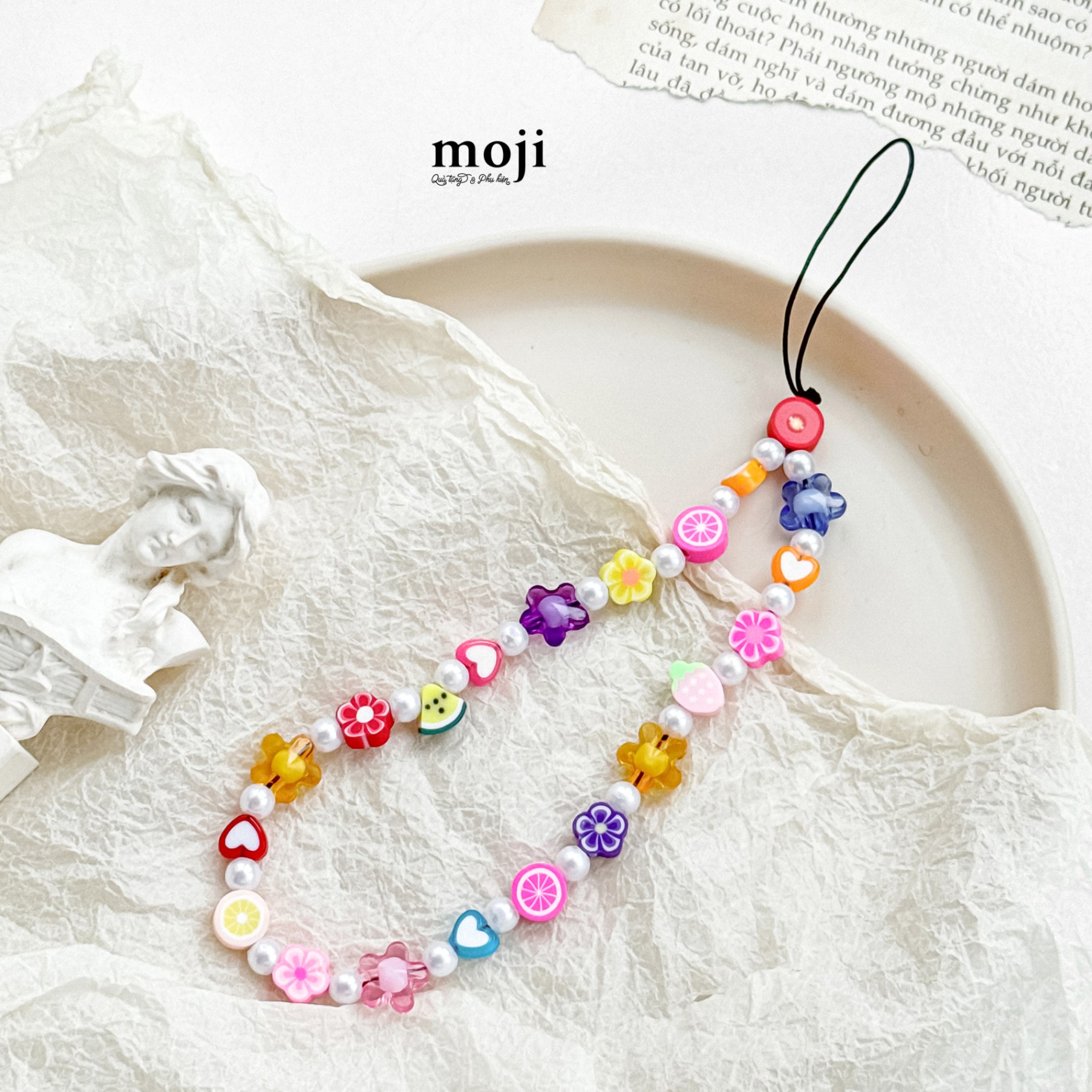 Dây đeo điện thoại Colorful flower fruit heart ngọc trai