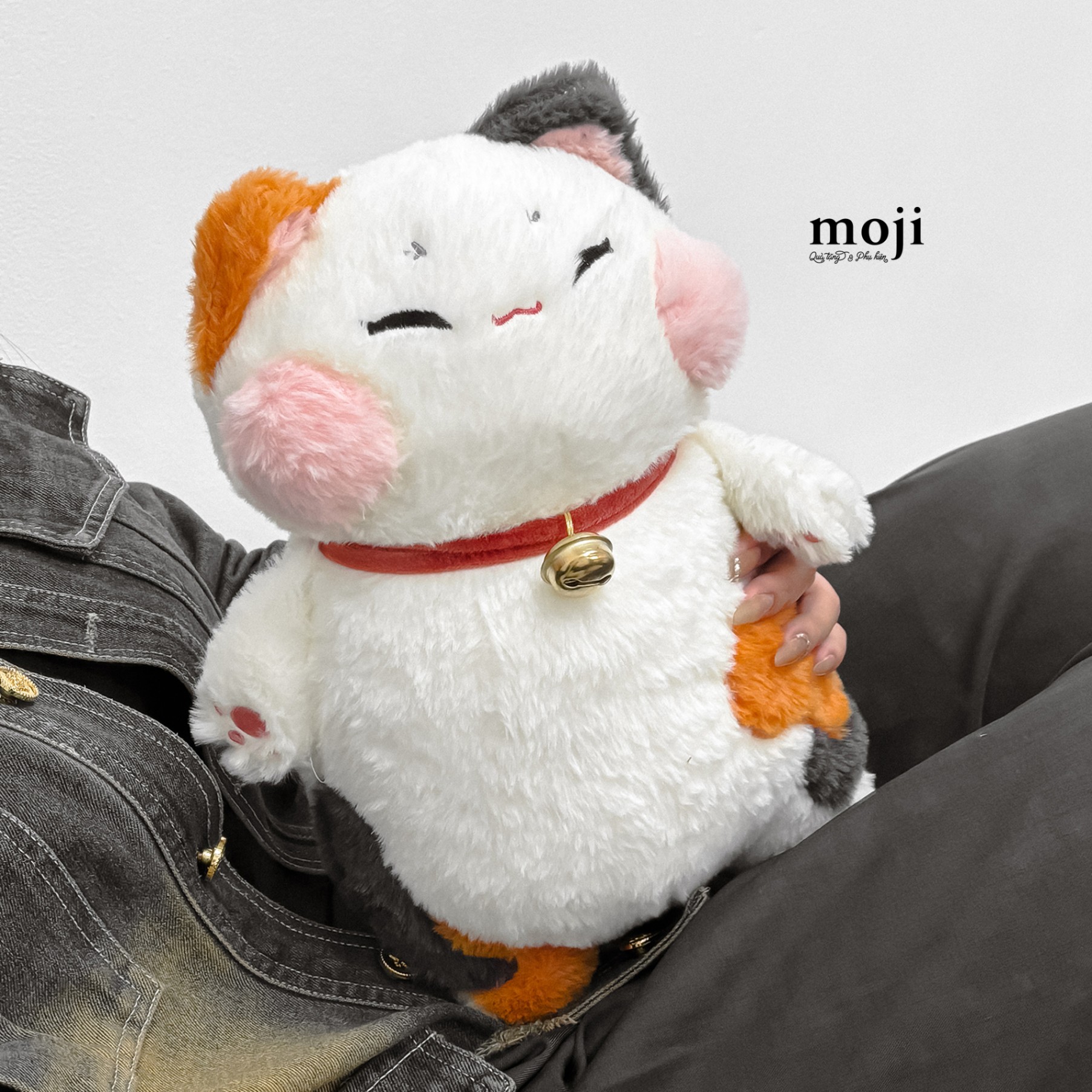 Gấu bông MJ Mèo may mắn má hồng đuôi dài có tai phối màu 36cm
