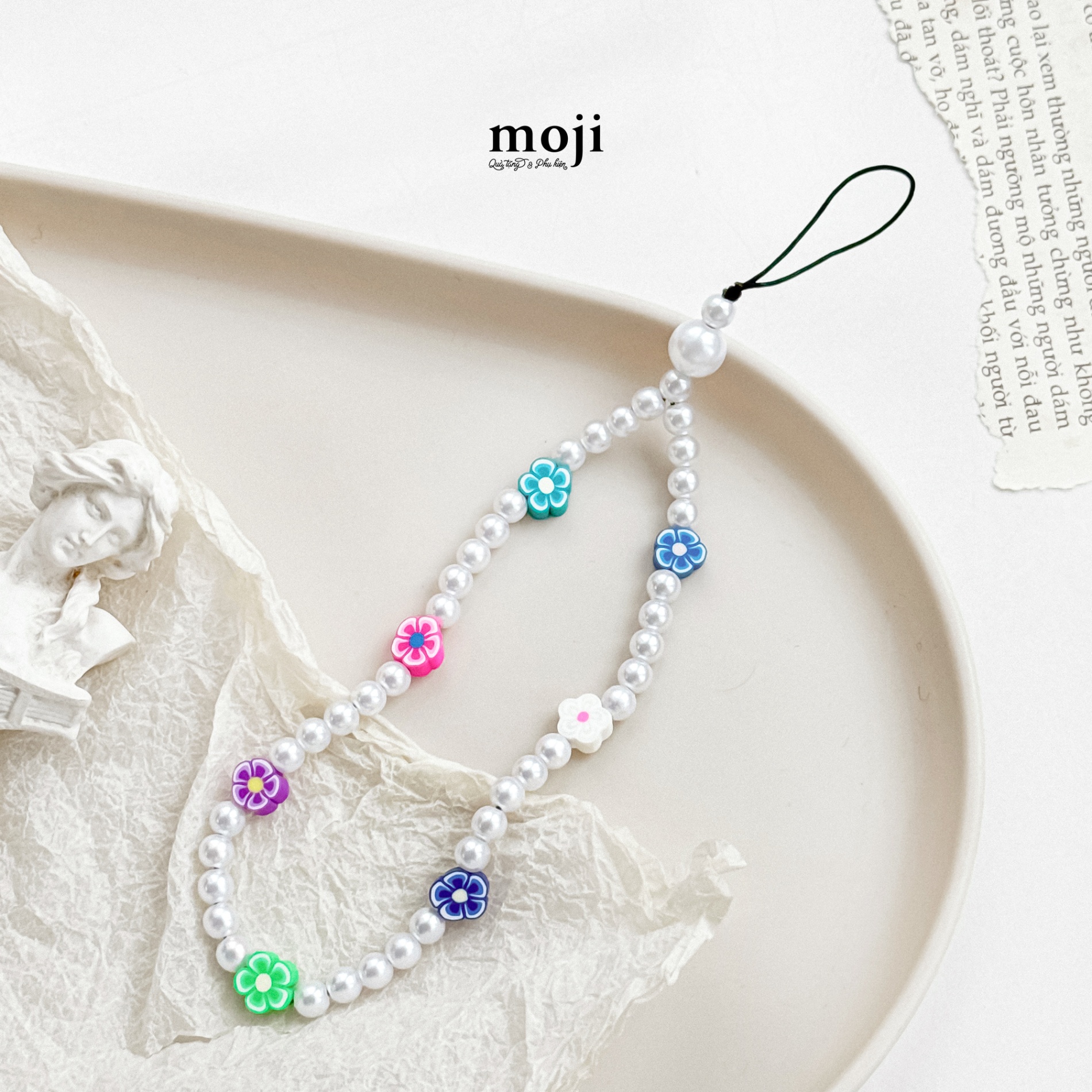 Dây đeo điện thoại Colorful flower chuỗi hạt ngọc trai