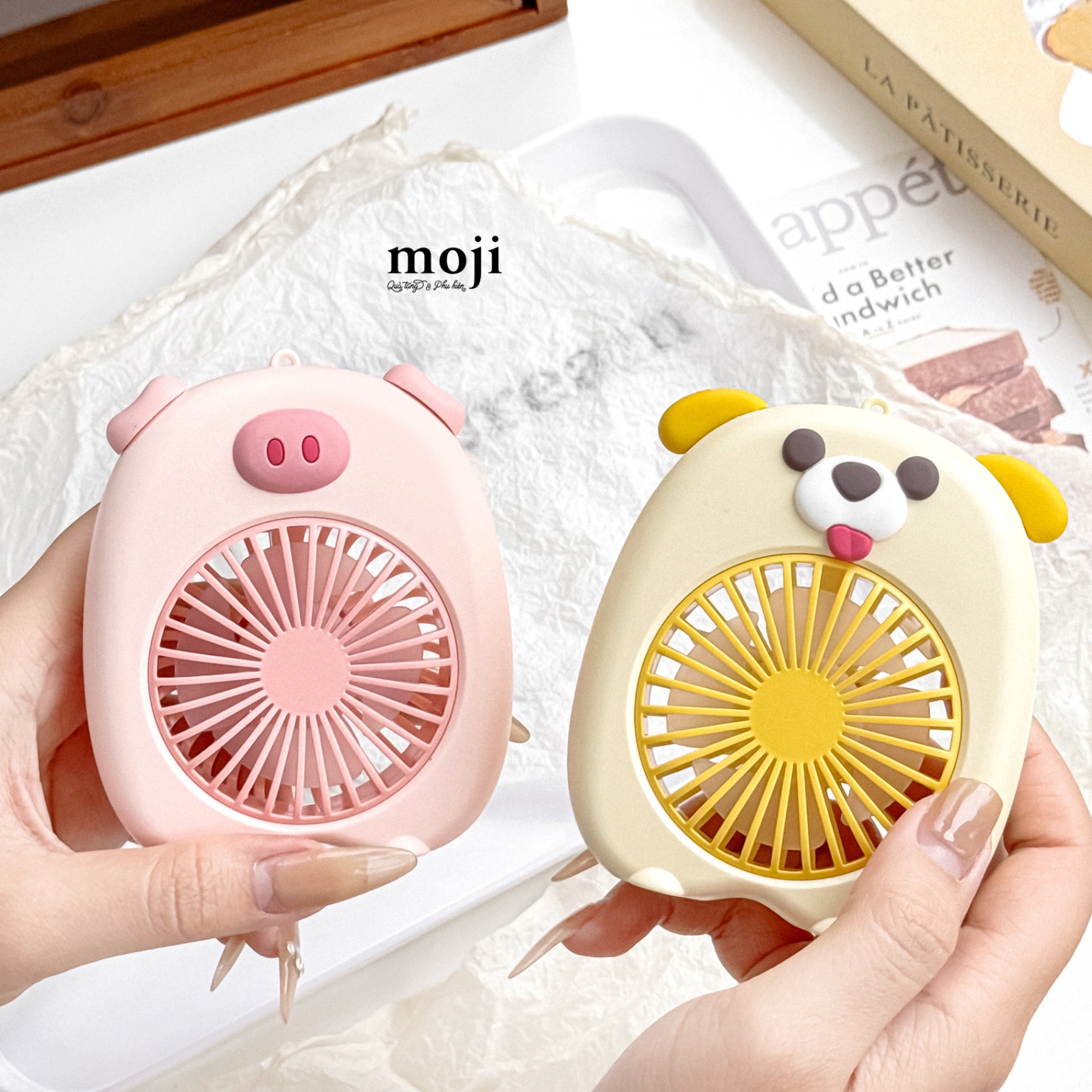 Quạt USB mini sạc tích điện Cute dog pig có tai