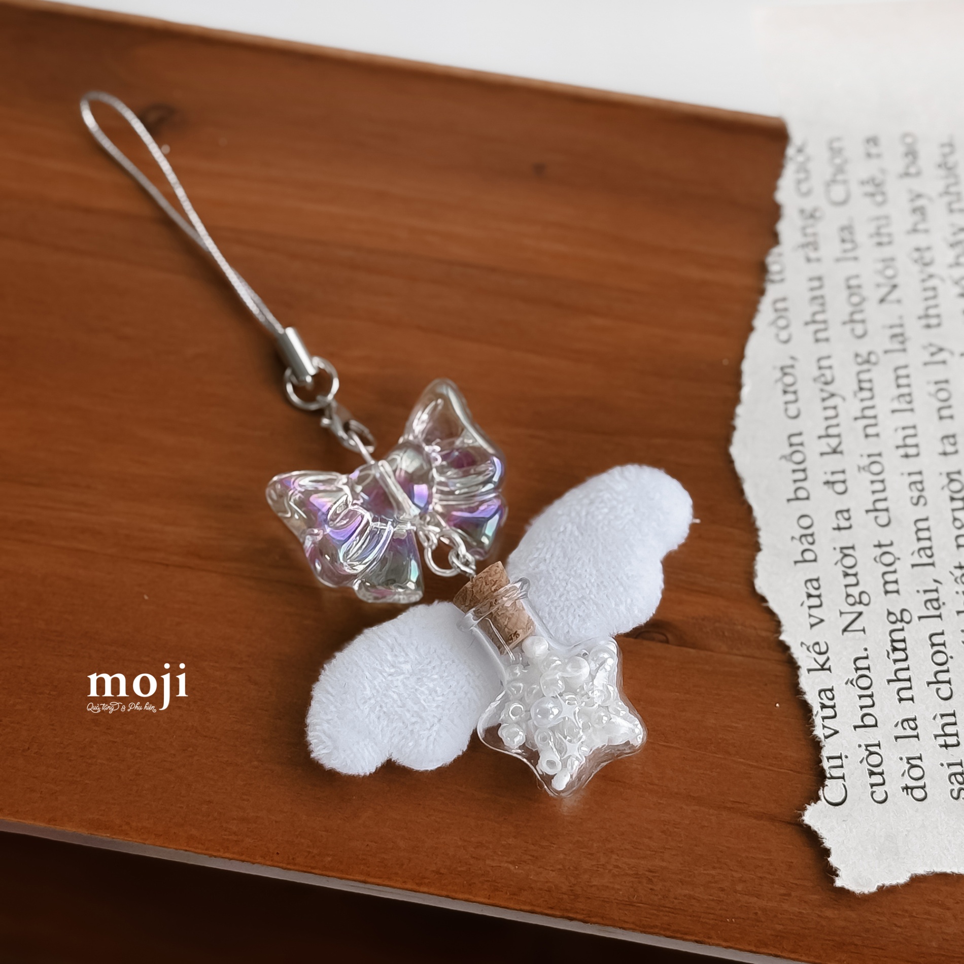 Móc đeo điện thoại Angel lọ điều ước ngôi sao bow nơ
