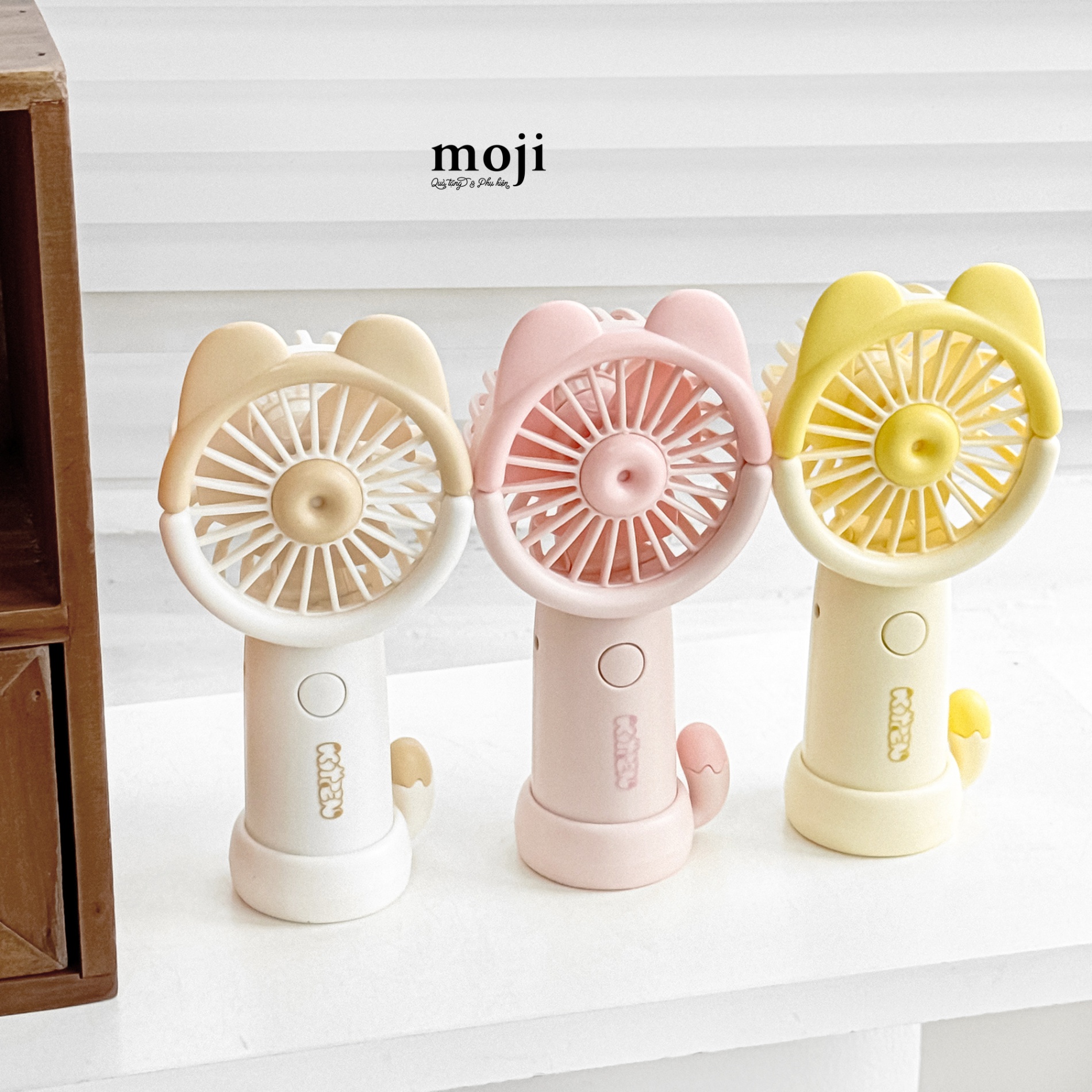 Quạt USB cầm tay sạc tích điện Cute cat kitten có tai phối màu