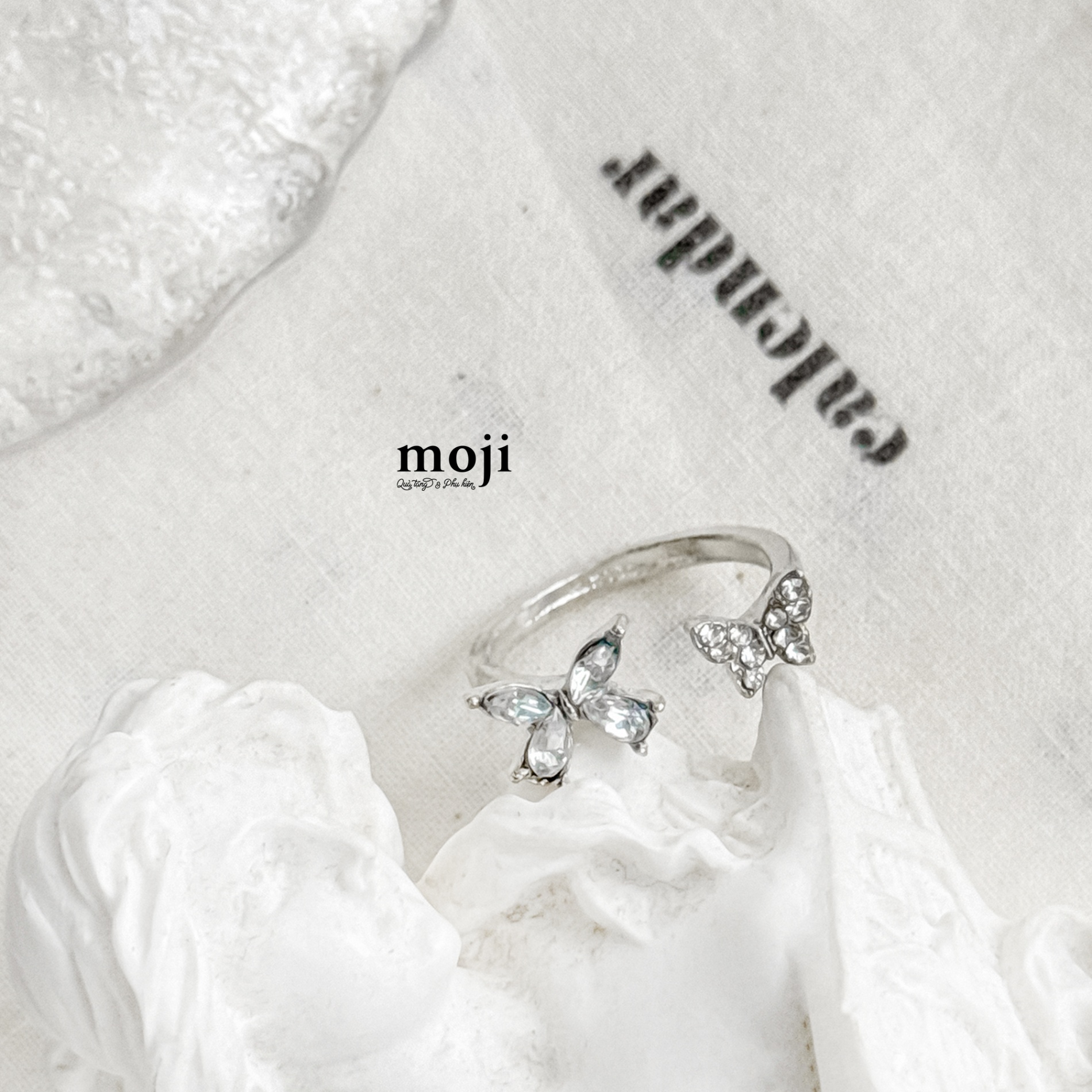 Nhẫn mạ bạc Double butterfly đính đá
