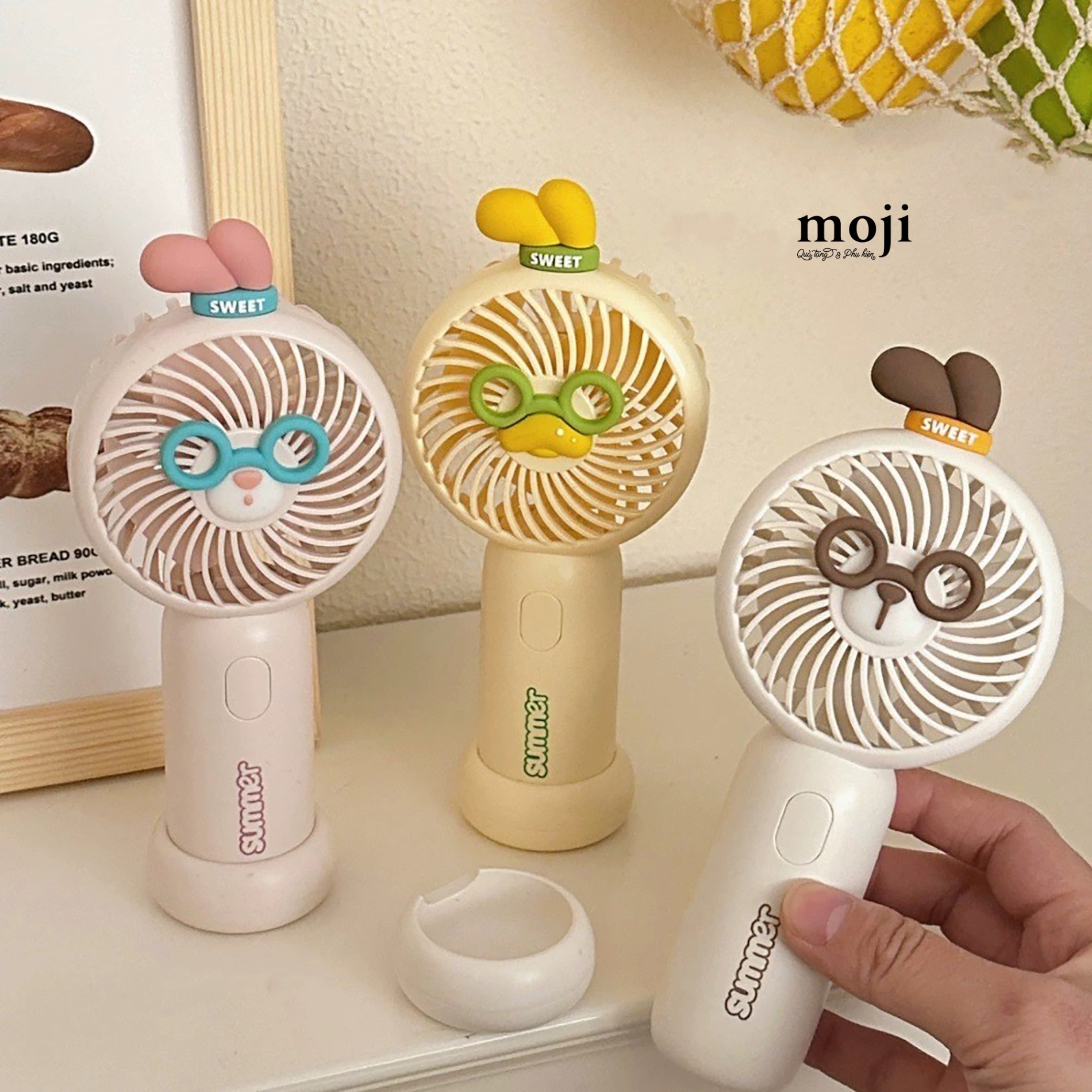 Quạt USB cầm tay sạc tích điện Summer sweet animal đeo kính