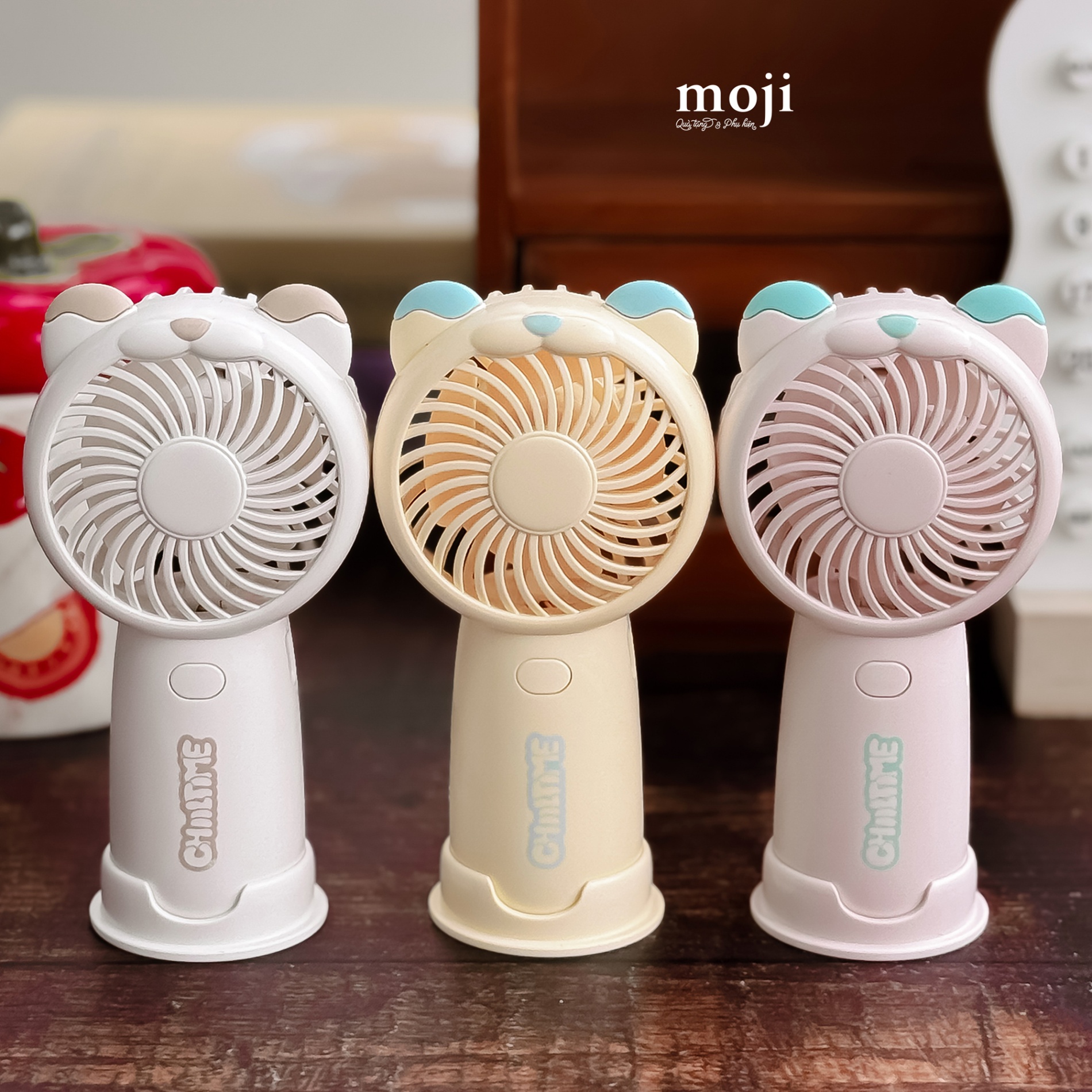 Quạt USB cầm tay sạc tích điện Baby bear chilltime có tai phối màu