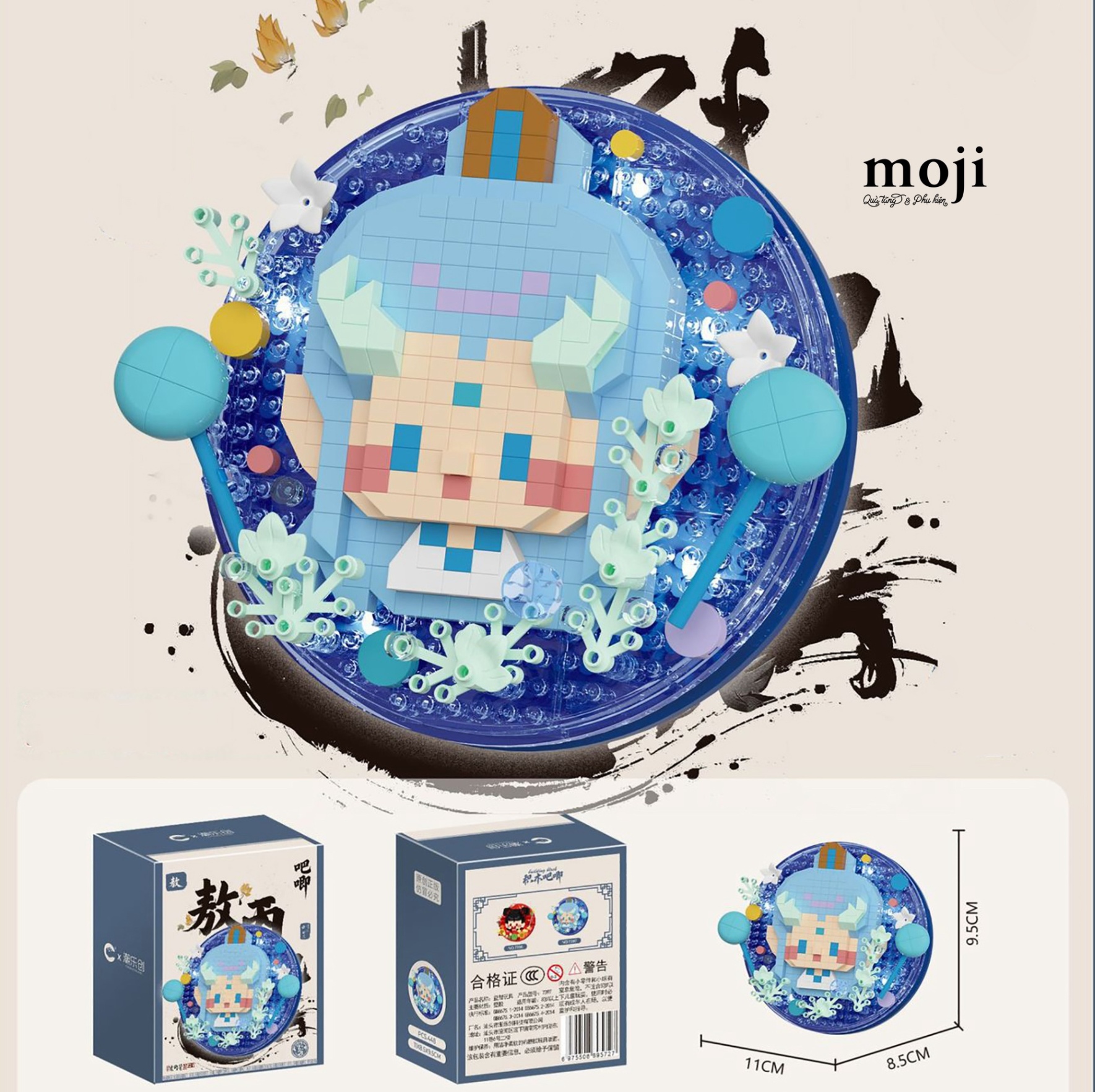 Đồ chơi xếp hình Na Tra Ngao Bính happy face hình tròn họa tiết có đèn 8x9x11