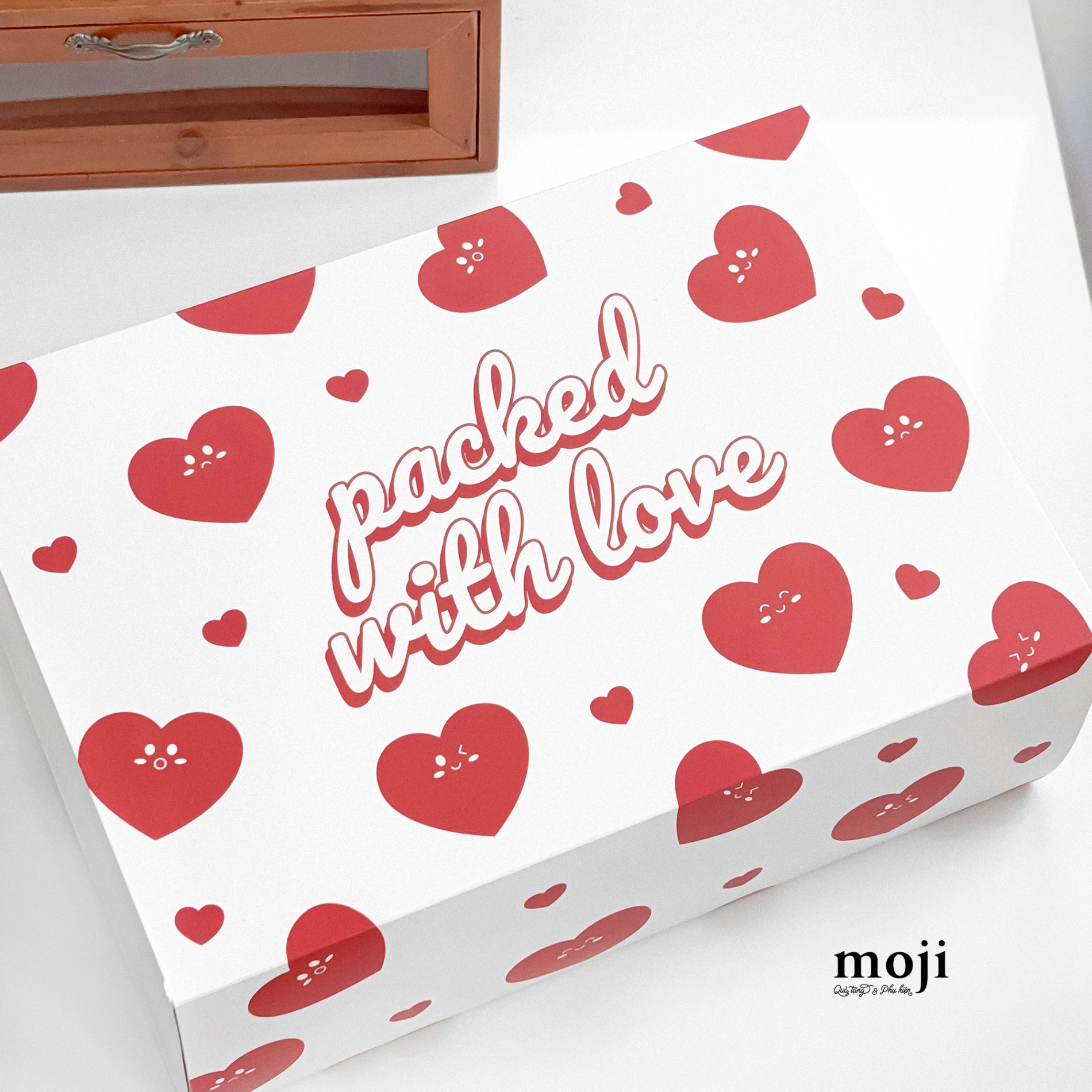 Hộp quà MZ nắp kéo Heart packed with love 12x24x34