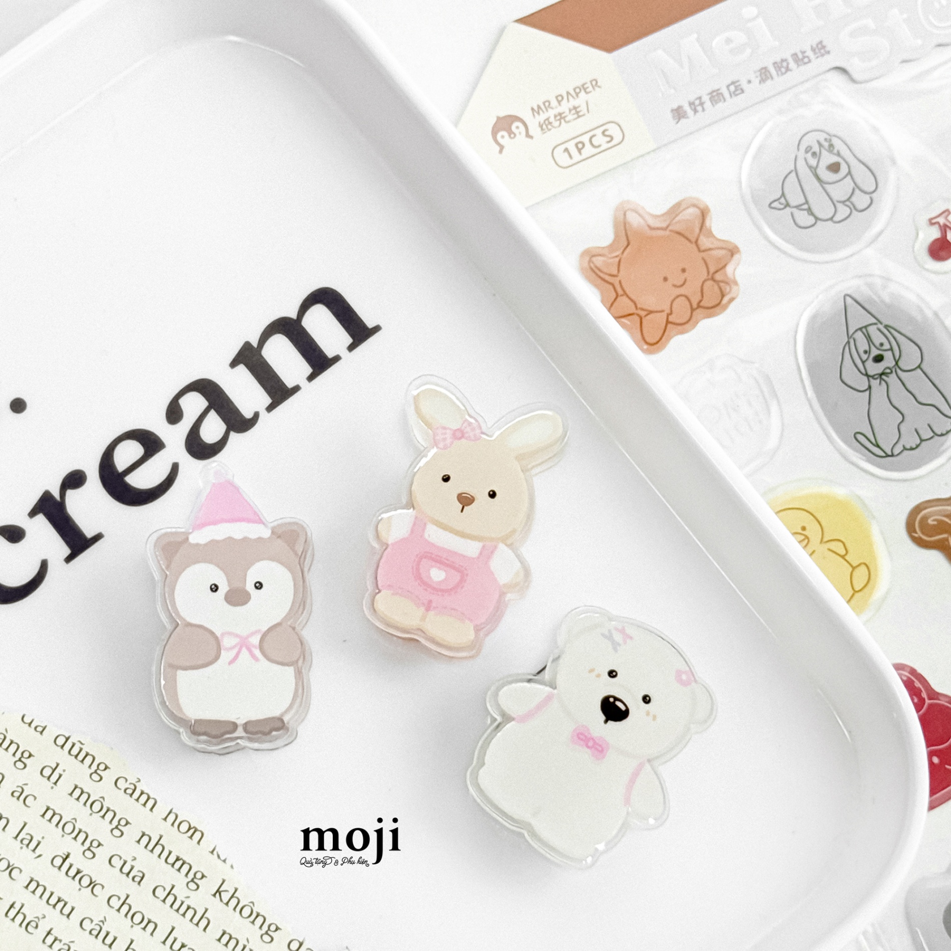 Kẹp tài liệu mini acrylic Cute animal bow nơ