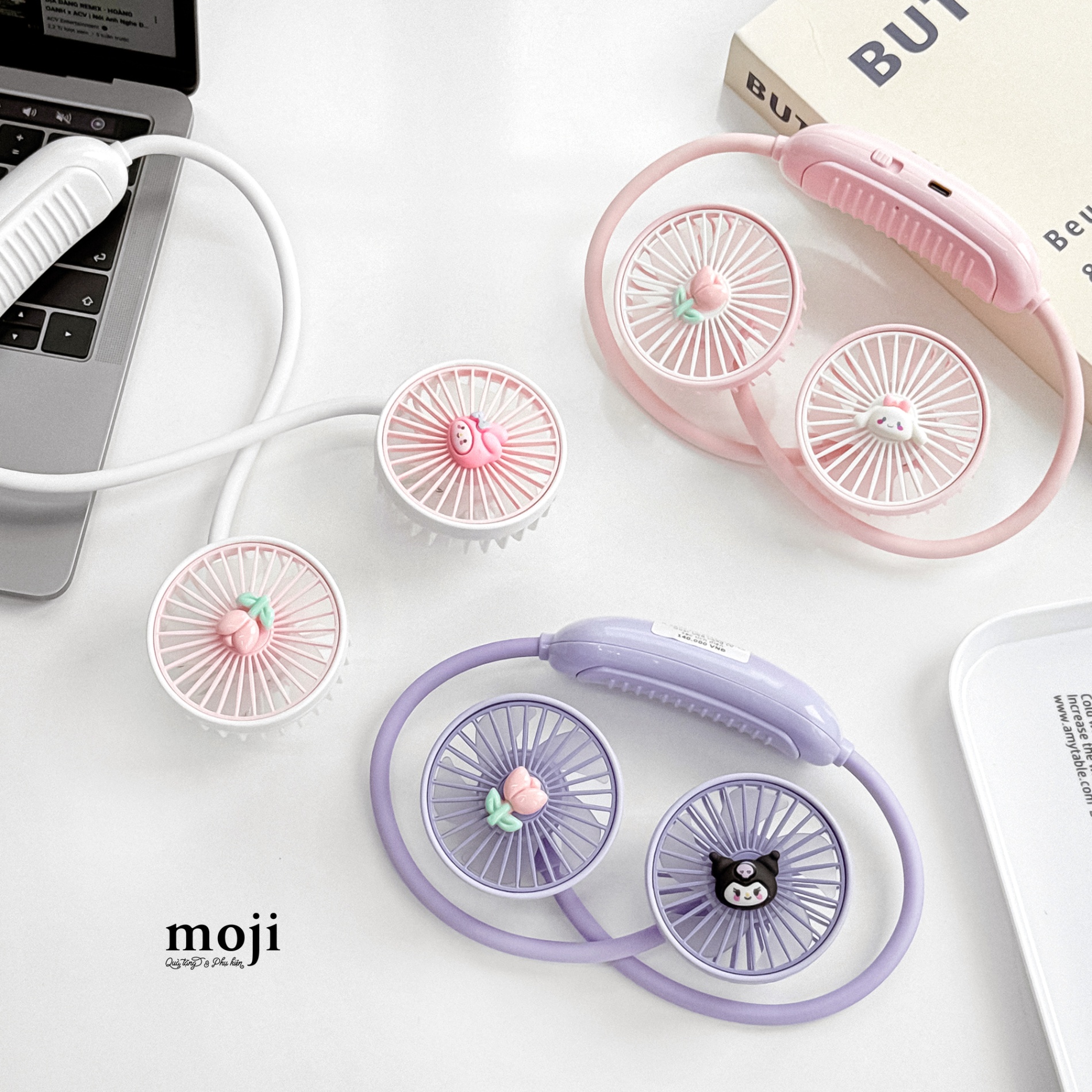 Quạt USB vòng cổ sạc tích điện Sanrio family face flower