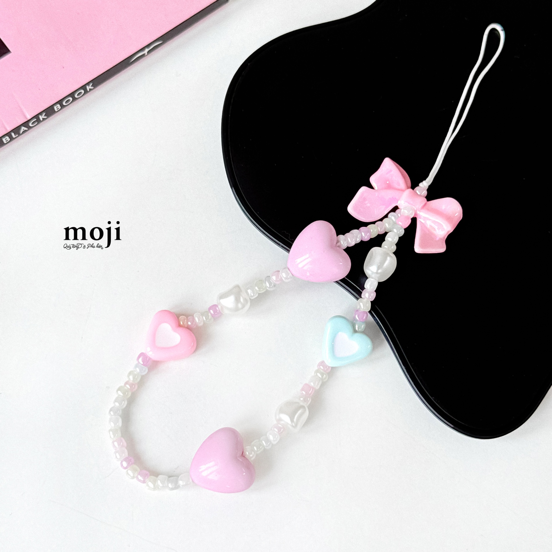 Dây đeo điện thoại Pastel bow nơ heart hạt màu sắc