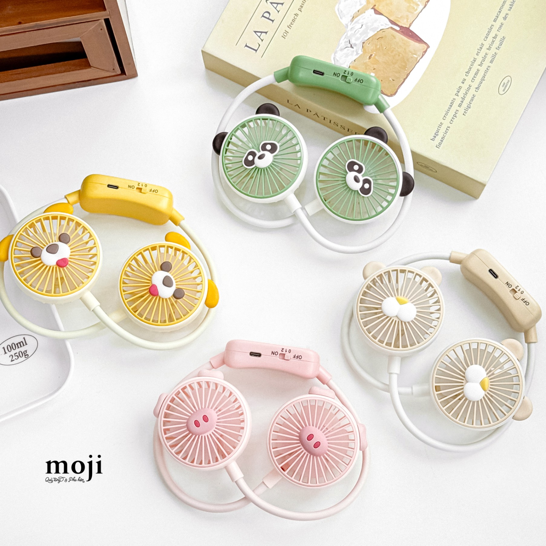 Quạt USB vòng cổ sạc tích điện Cute animal face có tai