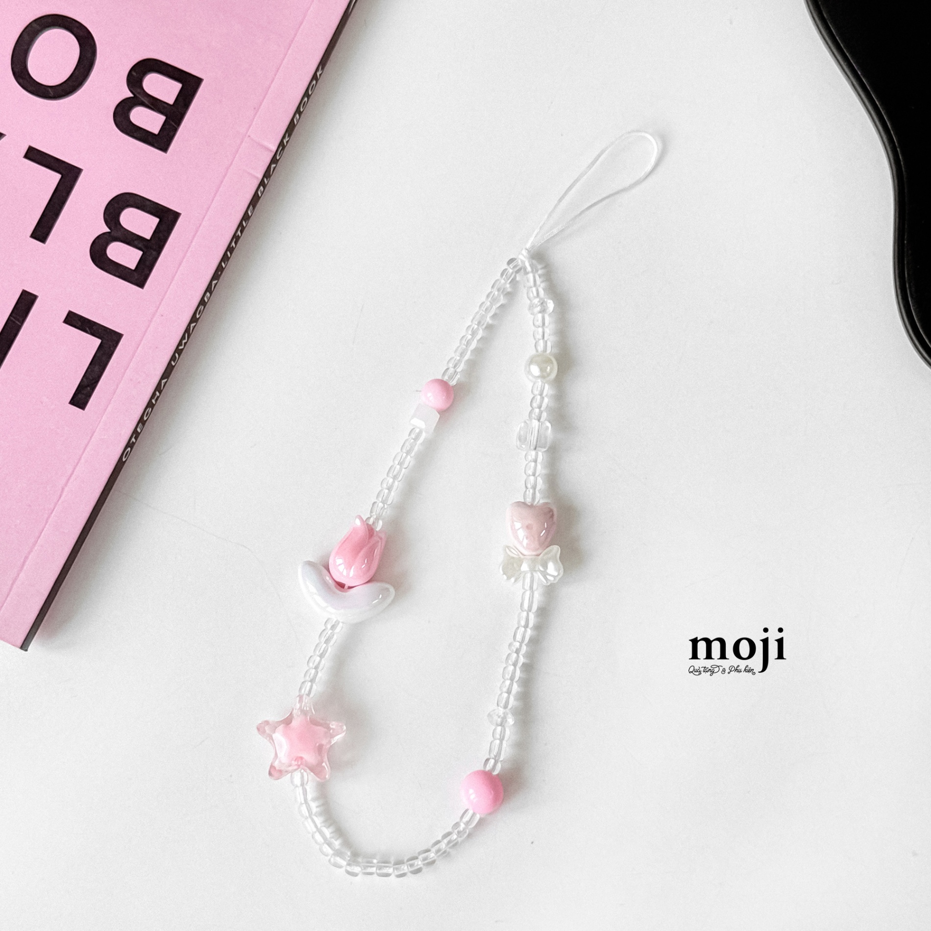 Dây đeo điện thoại Tulip flower star bow nơ hạt tròn khối vuông