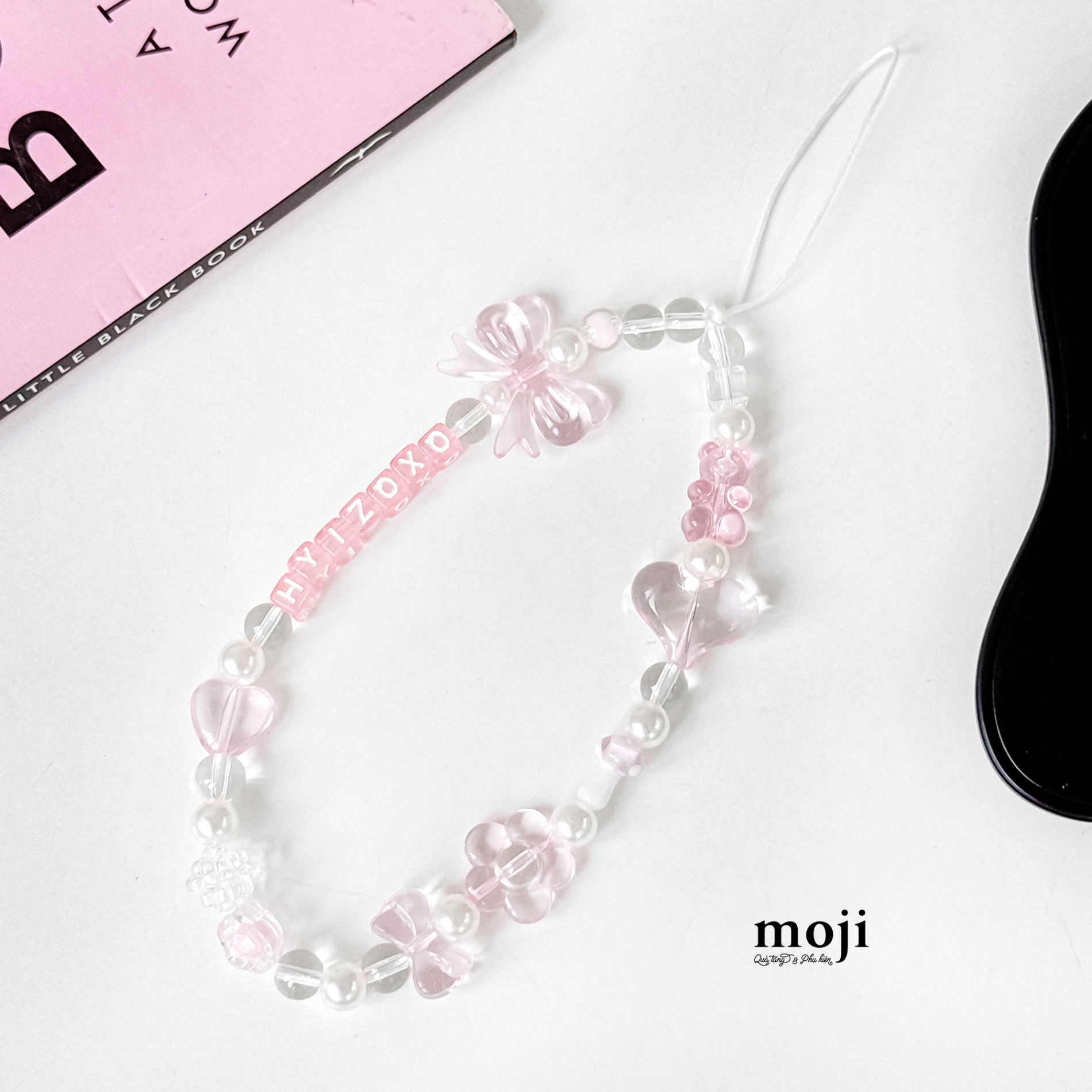 Dây đeo điện thoại Baby bear heart flower bow nơ text
